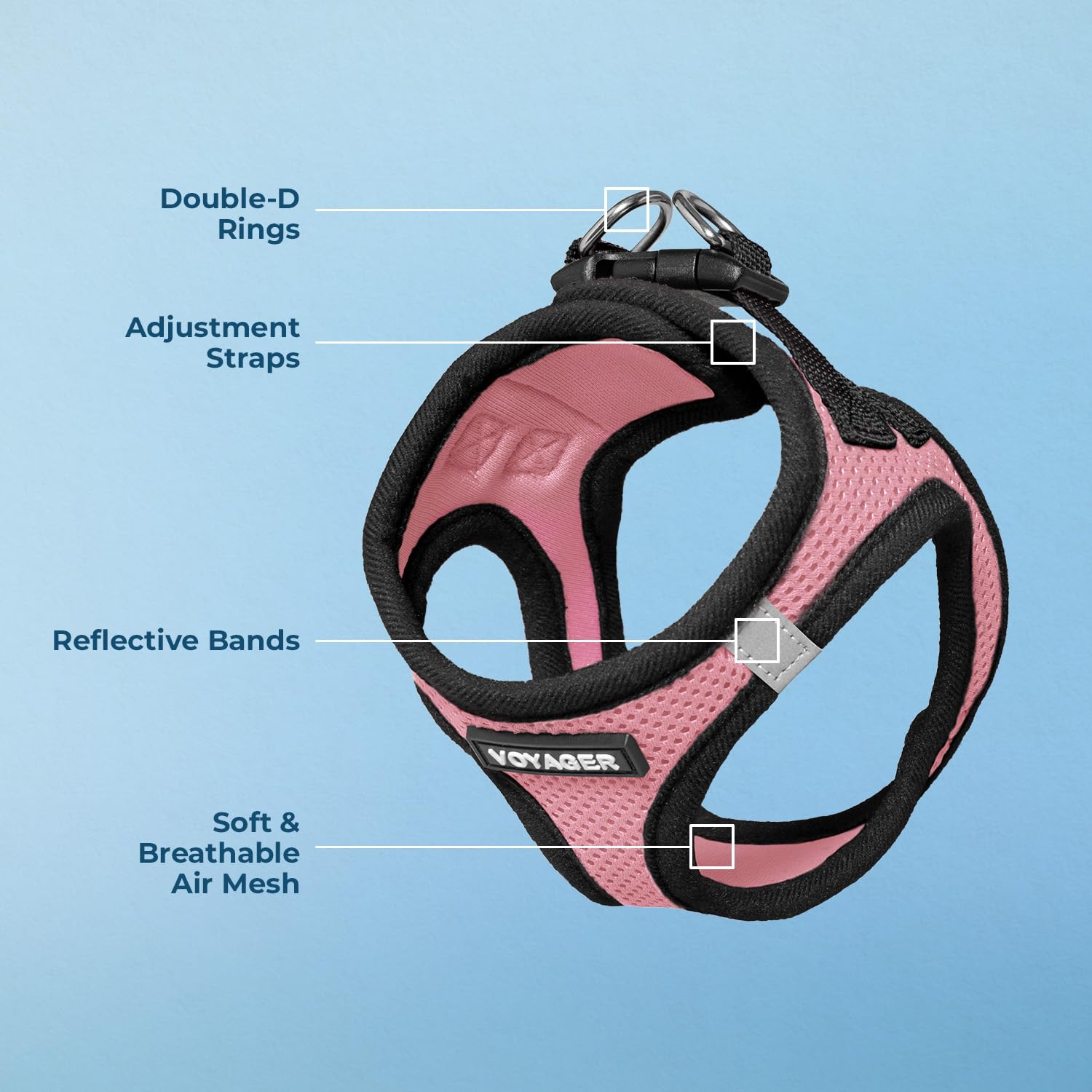Harnais Voyager Best Pet Supplies avec bandes réfléchissantes pour promenades en sécurité.