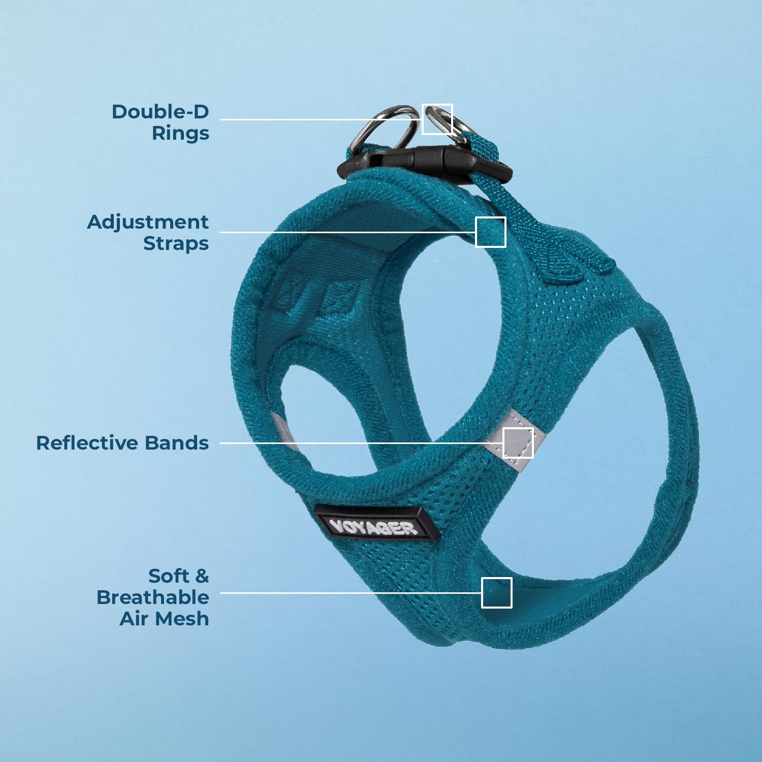 Arnés Voyager Best Pet Supplies, seguridad triple con velcro, hebilla y anillos dobles