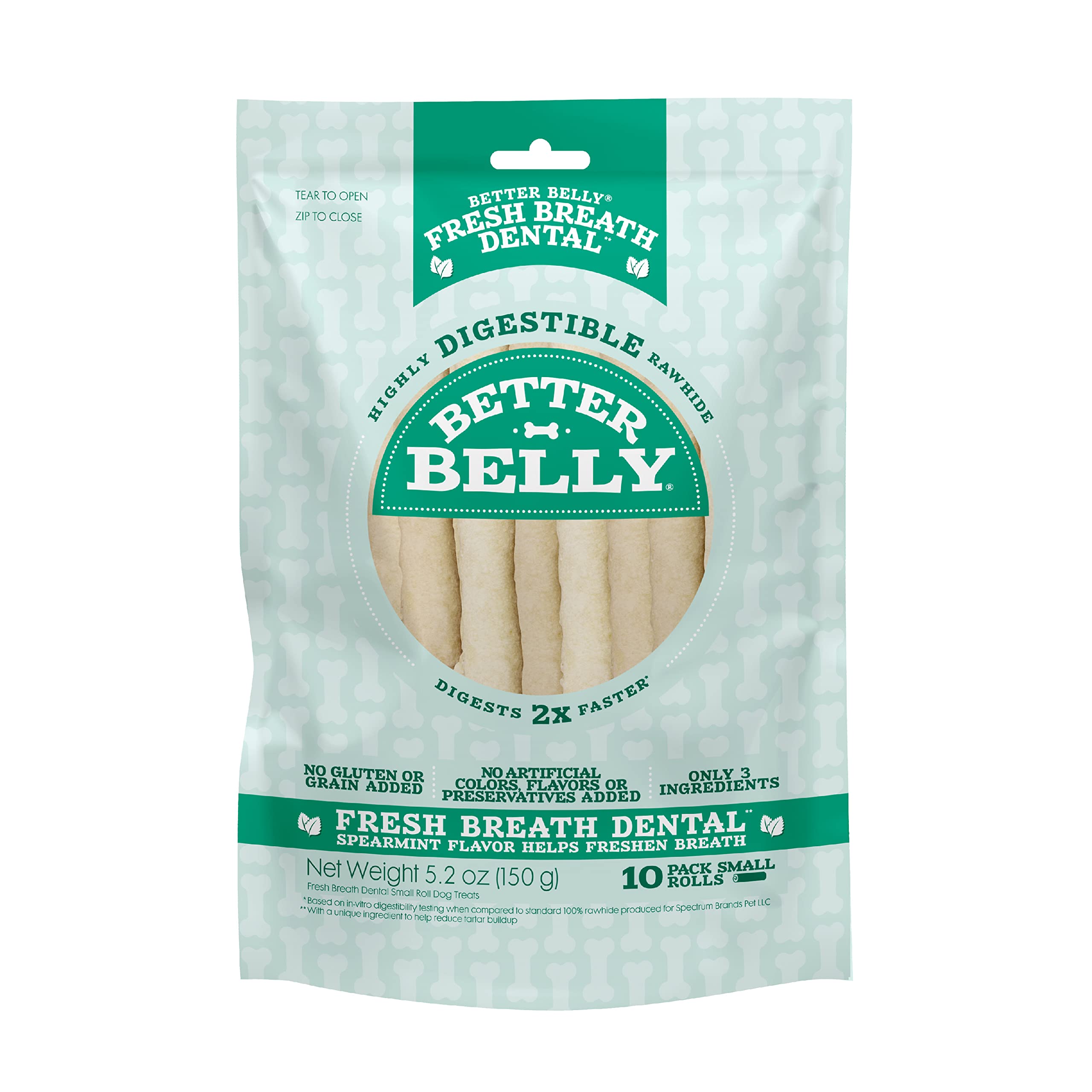 Better Belly Fresh Breath Dental rollos pequeños con menta para refrescar el aliento de tu perro