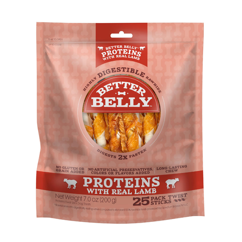 Gamme Better Belly Protéines – torsades d'agneau, récompense polyvalente pour chiens.