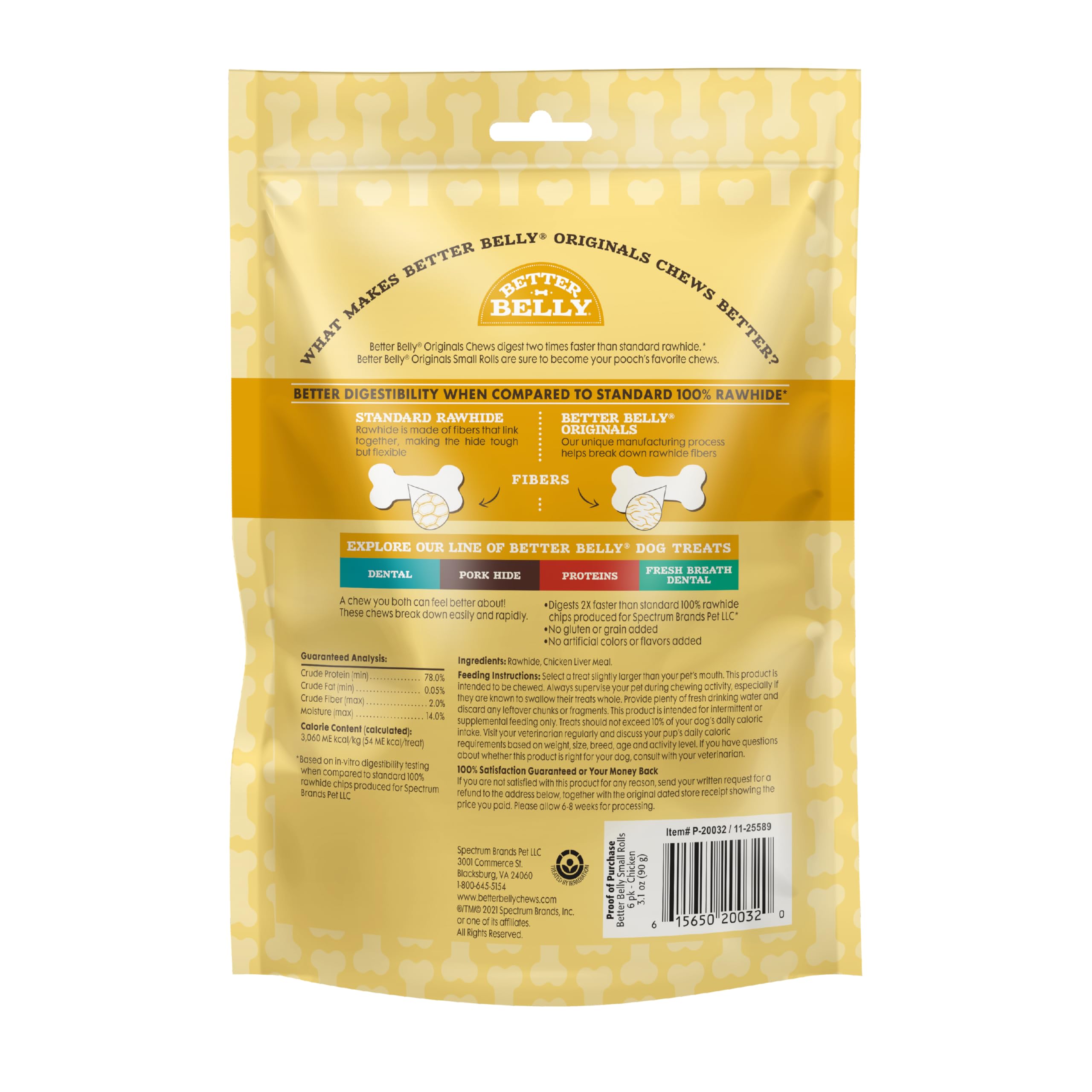 Masticables de rawhide digestibles Better Belly para perros pequeños