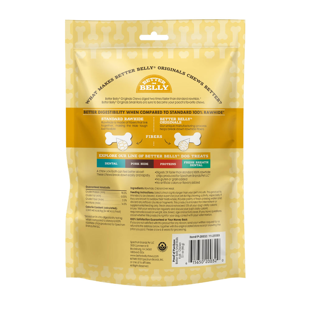 Masticables de rawhide digestibles Better Belly para perros pequeños