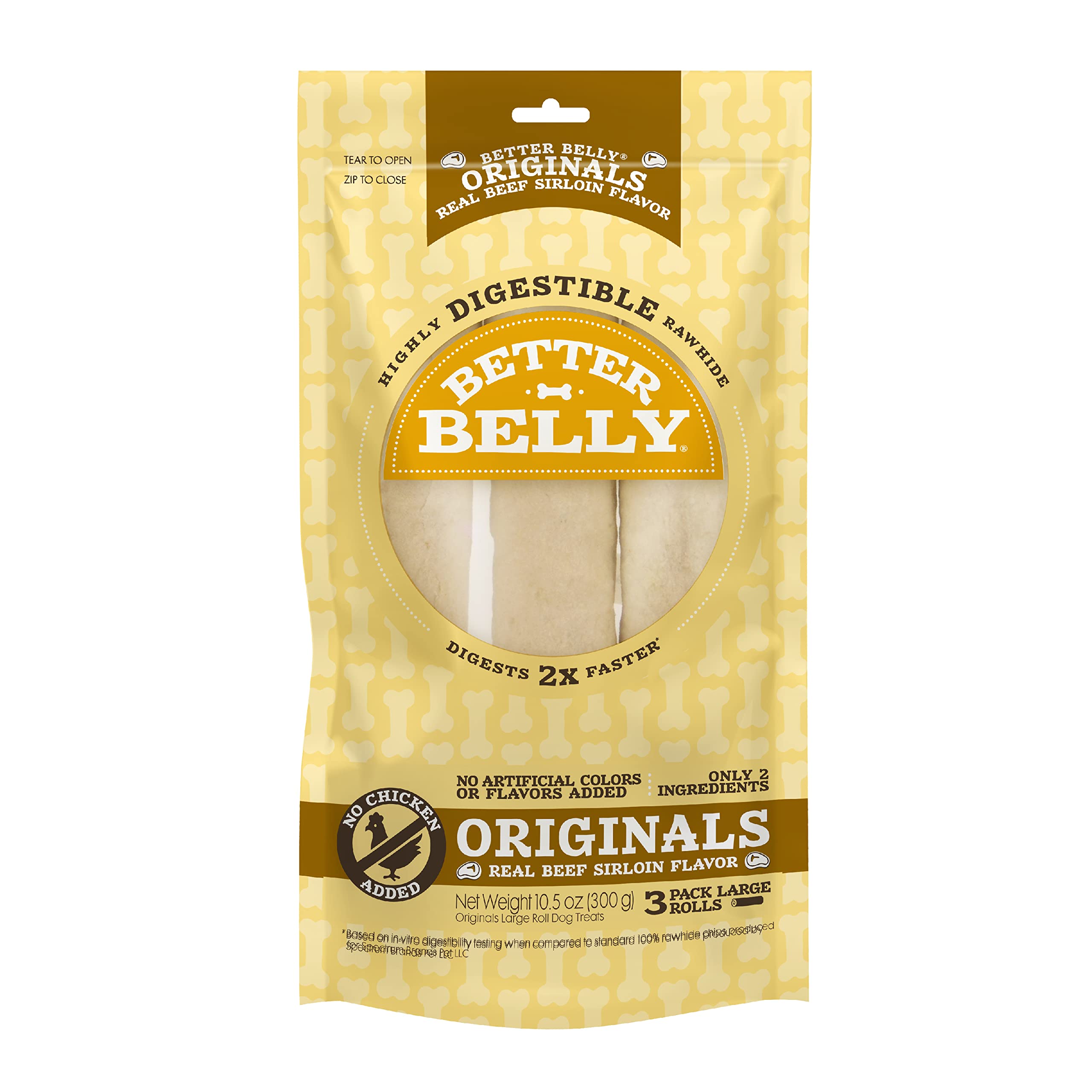 Better Belly rollo grande de cuero crudo, digerible y sabroso para perros.