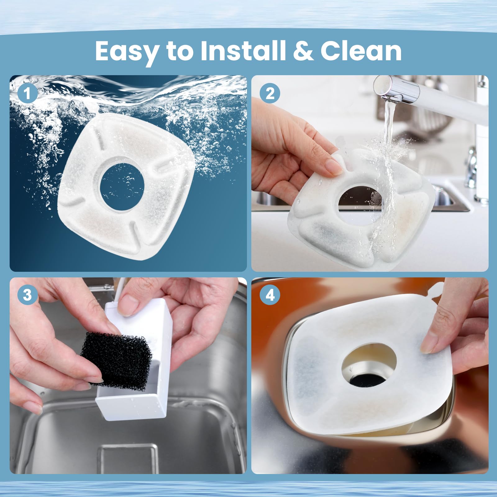Mantenimiento sencillo con filtros Beyolike para fuente de gatos.