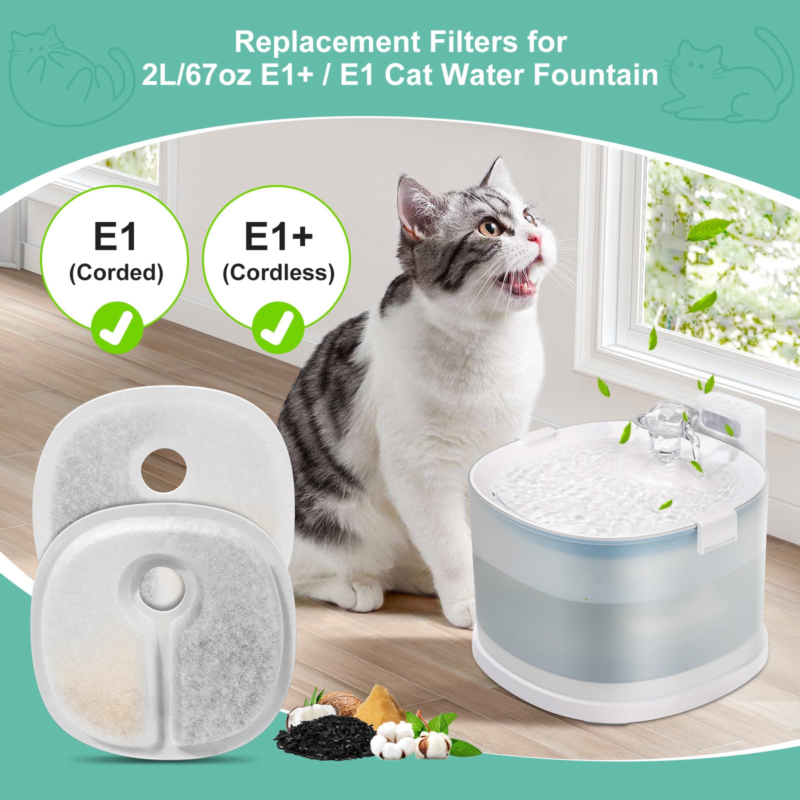 Filtro 3 capas BFLICROY para fuente de gatos, captura pelos y suciedad.