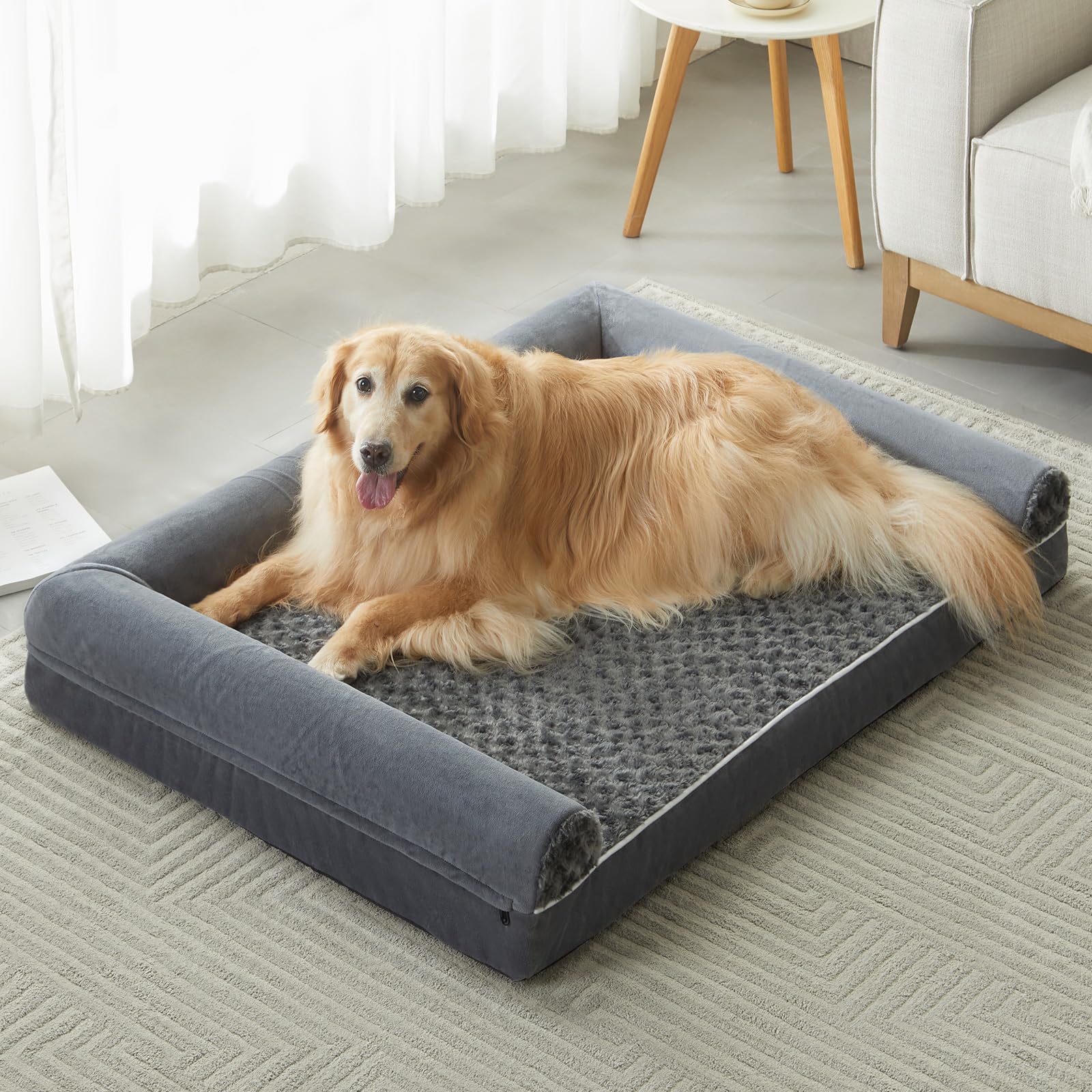 Cama para perros BFPETHOME con estampado rosa suave para descanso calmante