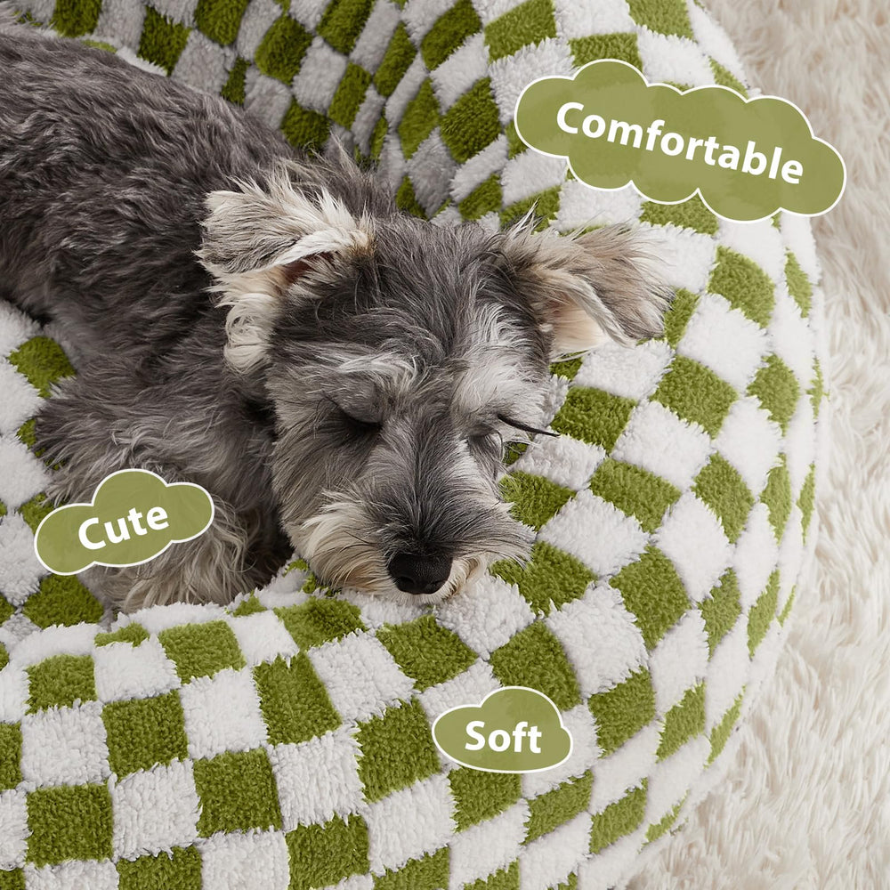 Textura suave jacquard en cama rosquilla, comodidad suave para tu mascota.