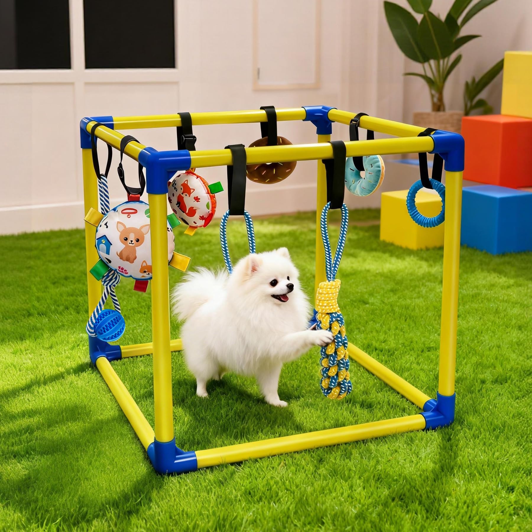 Actividad de juego para cachorros 0-6 meses en interiores.
