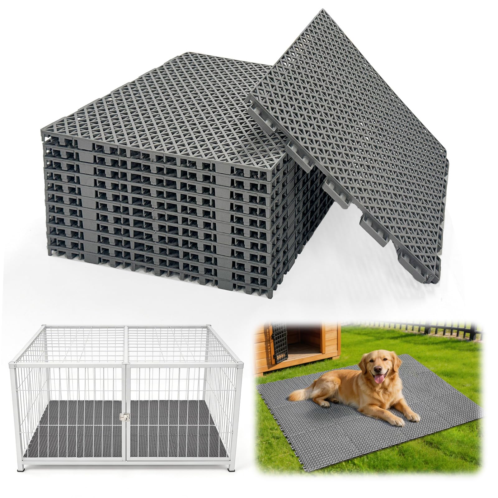 Bhyhok suelo kennel perro interbloqueado: superficie estable y limpia para uso en exteriores.