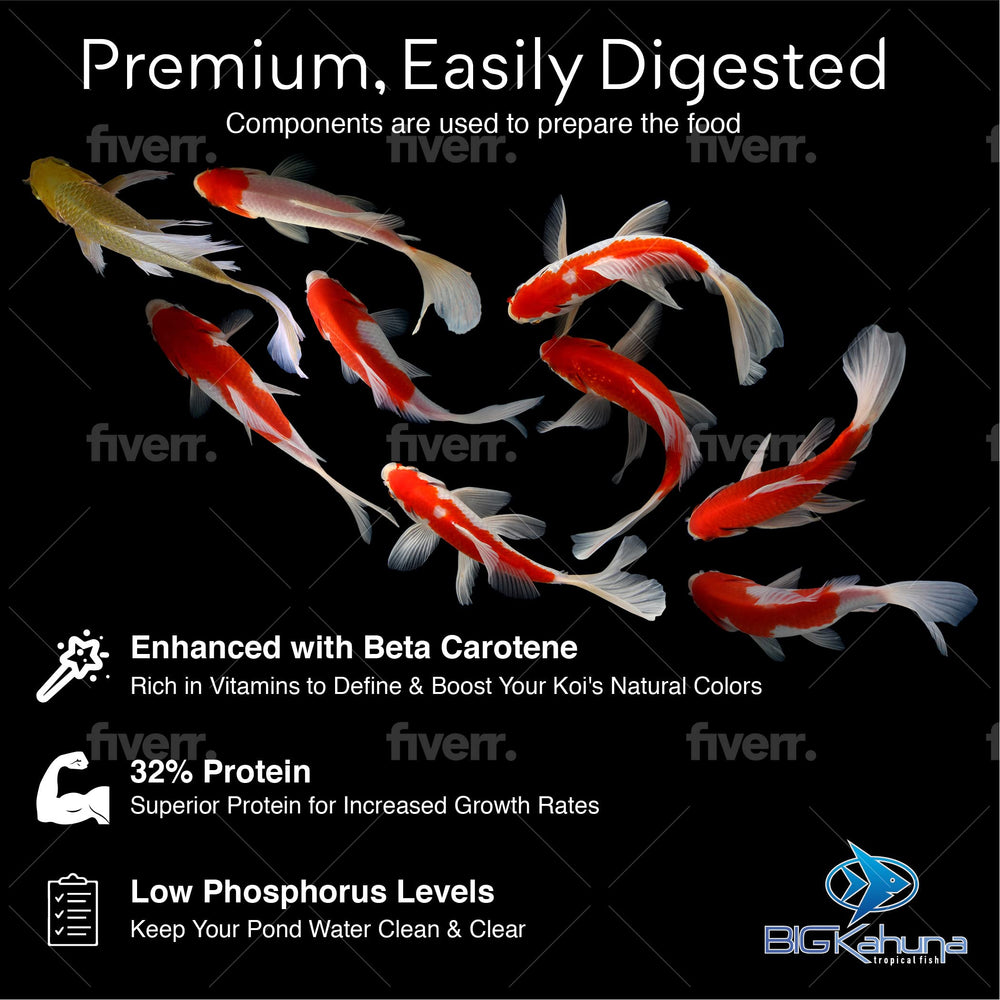 Big Kahuna koi pellets, tamaño grande para koi, rendimiento y color