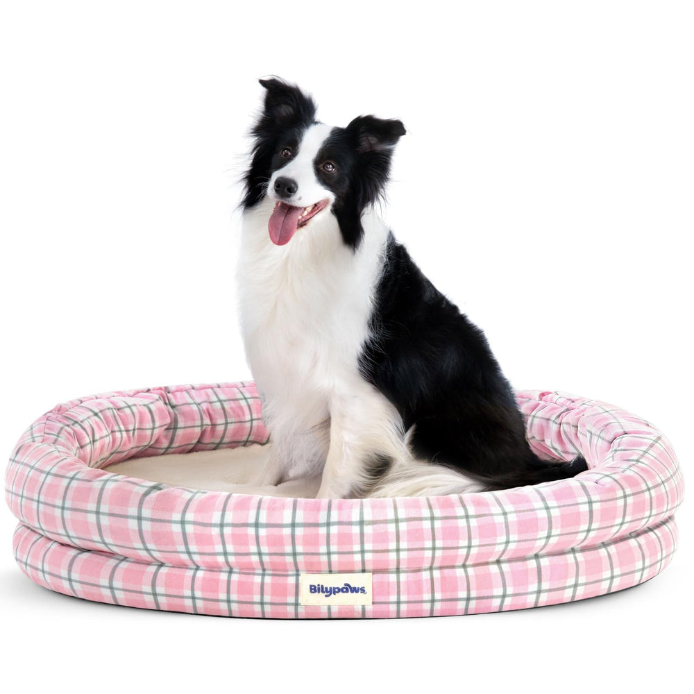 bilypaws cama ortopédica grande rosa a cuadros brinda apoyo articular suave