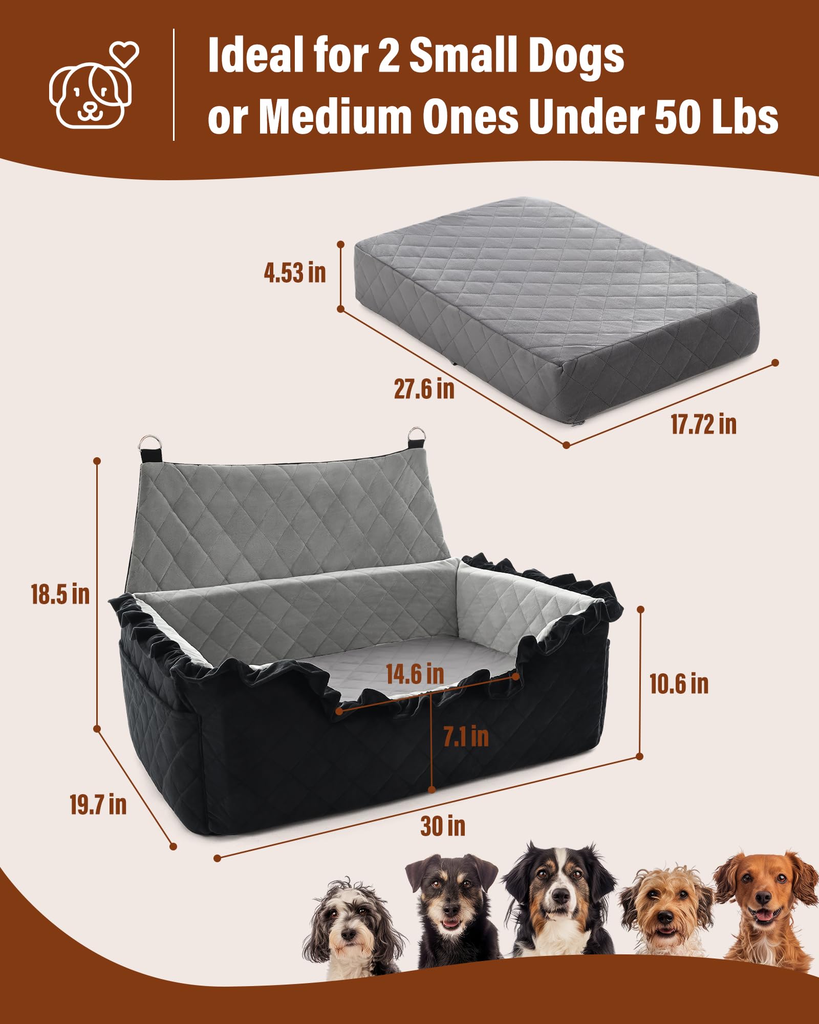 bilypaws cama-viaje mascotas lavable acolchada espuma memoria ofrece comodidad duradera