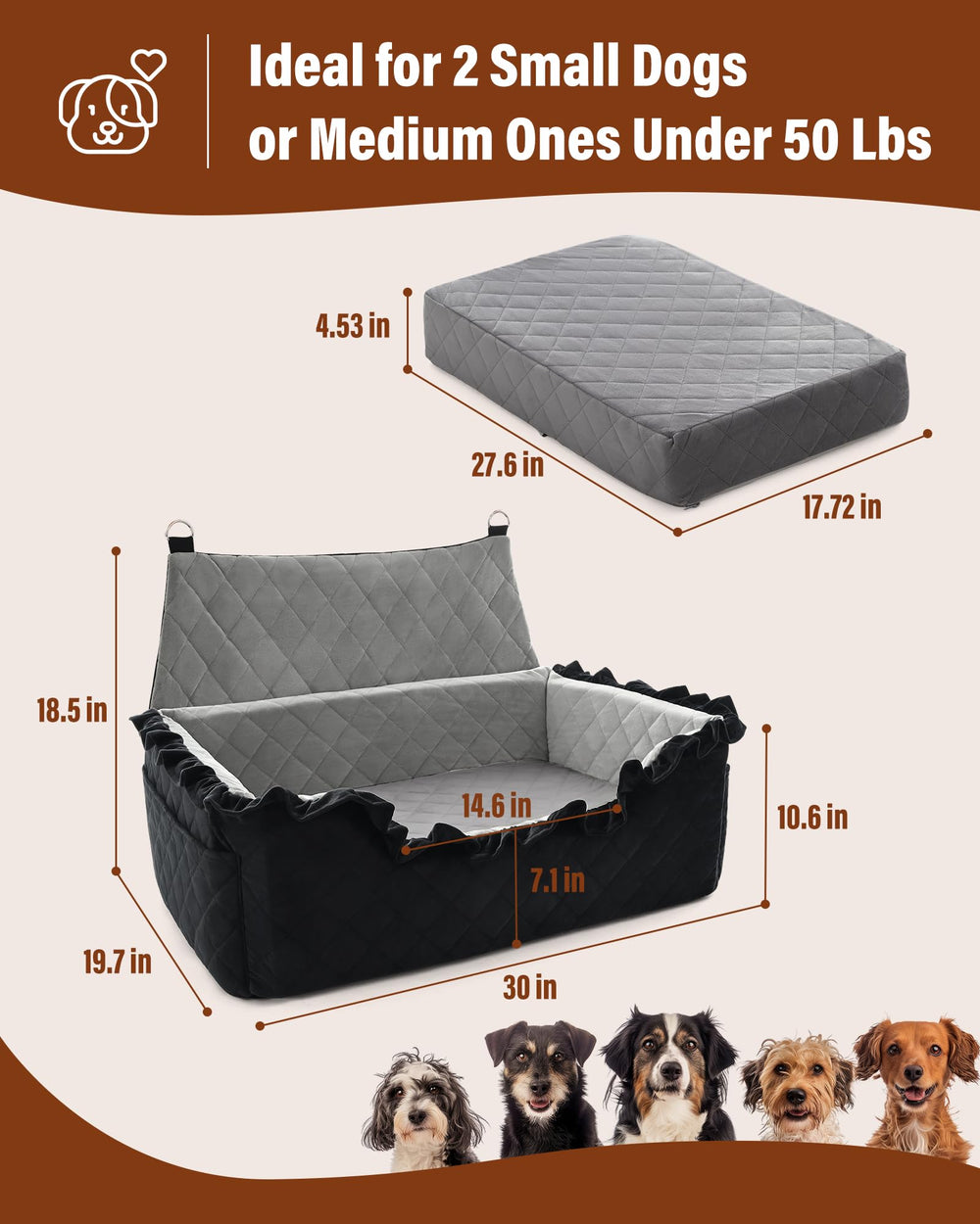 bilypaws cama-viaje mascotas lavable acolchada espuma memoria ofrece comodidad duradera