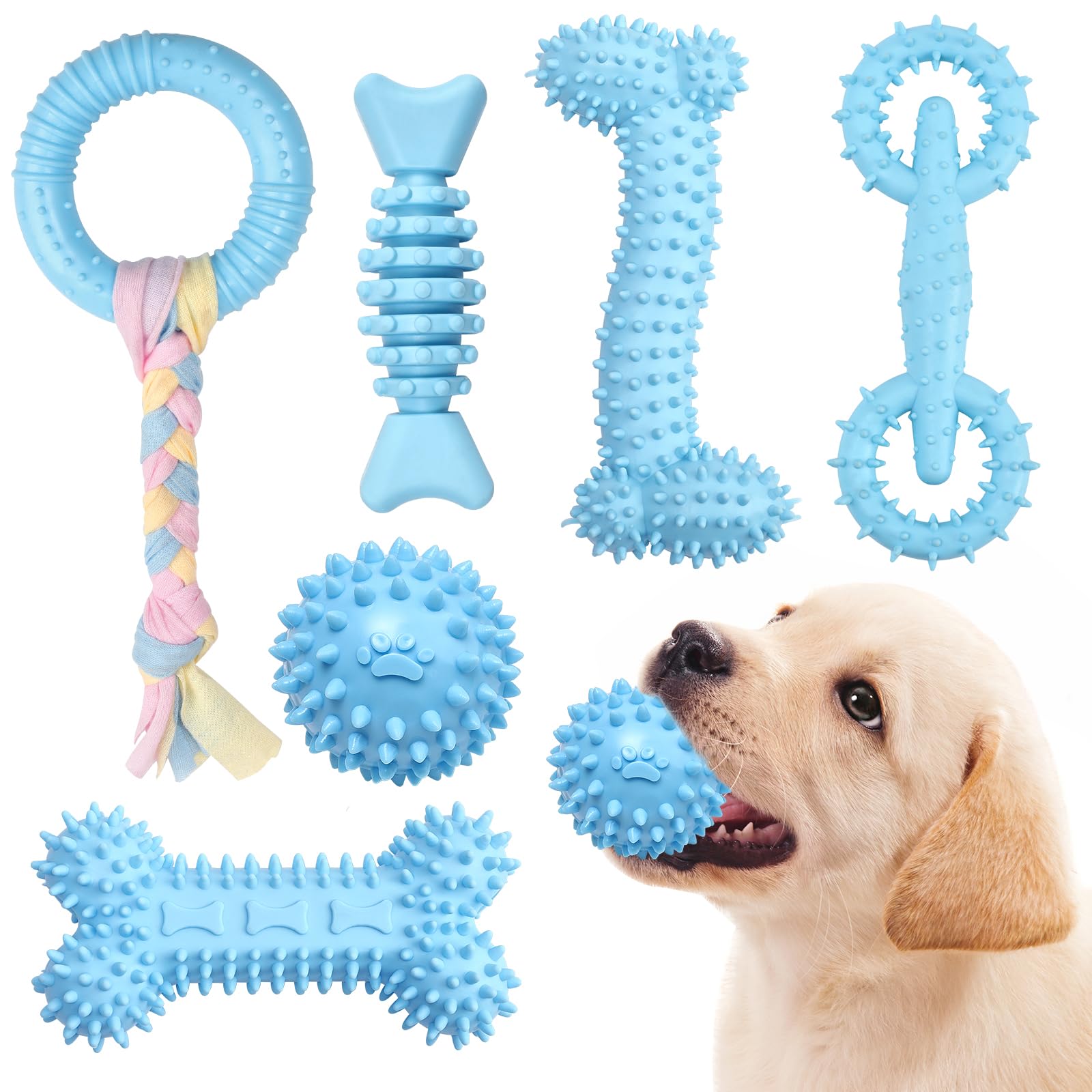 Juguetes Bininl 6-pack para cachorros, ideal para dentición y juego diario.
