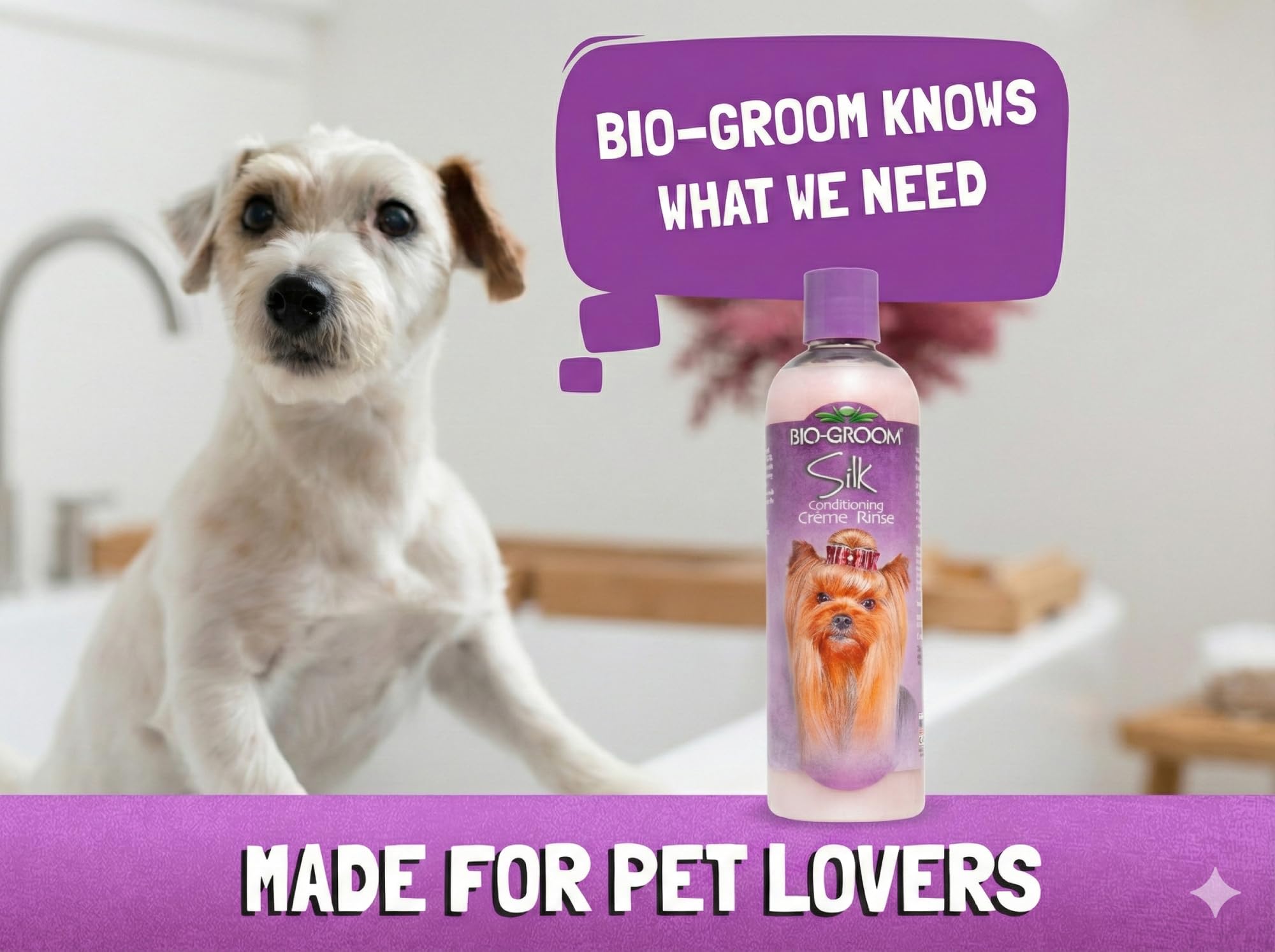 Bio-Groom pelaje de perro tras lavado, brillo suave y esponjoso