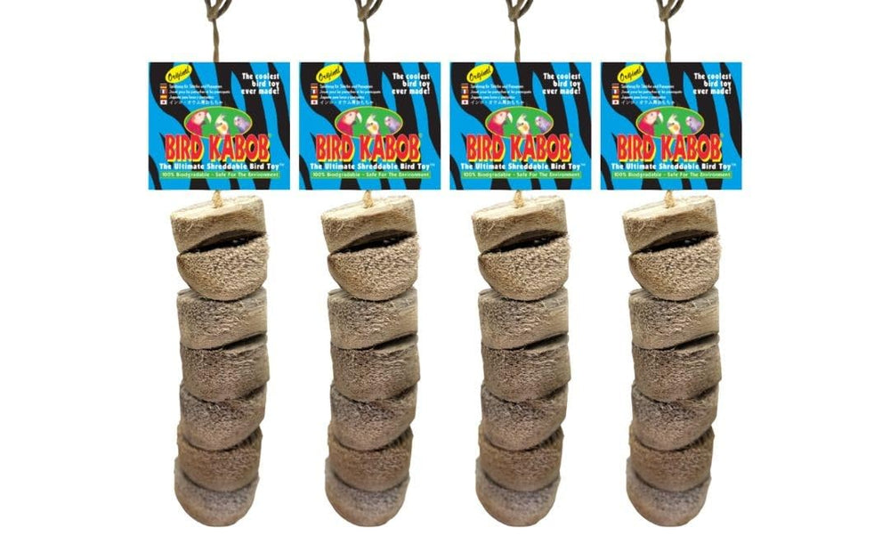 Bird Kabob Original conjunto de 4: empaque visible que fomenta el juego natural y el masticado.