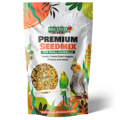 Envase Bird Street Bistro de 11oz para loros, ideal para enriquecer el forraje diario.