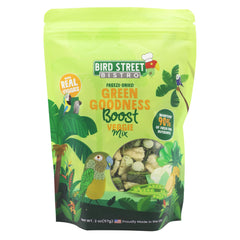 Bird Street Bistro Green Goodness en lata, snack natural para aves, ideal para entrenamiento diario.
