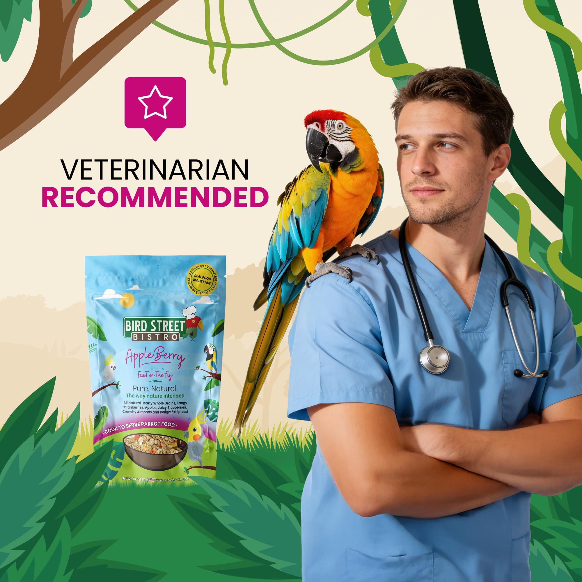 Bird Street Bistro vegetales secos aportan vitaminas para plumaje sano.