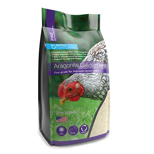 BirdNatural Aragonita Calcio para Aves Feed Fine 5 Libras, polvo fino para absorción de calcio en aves.