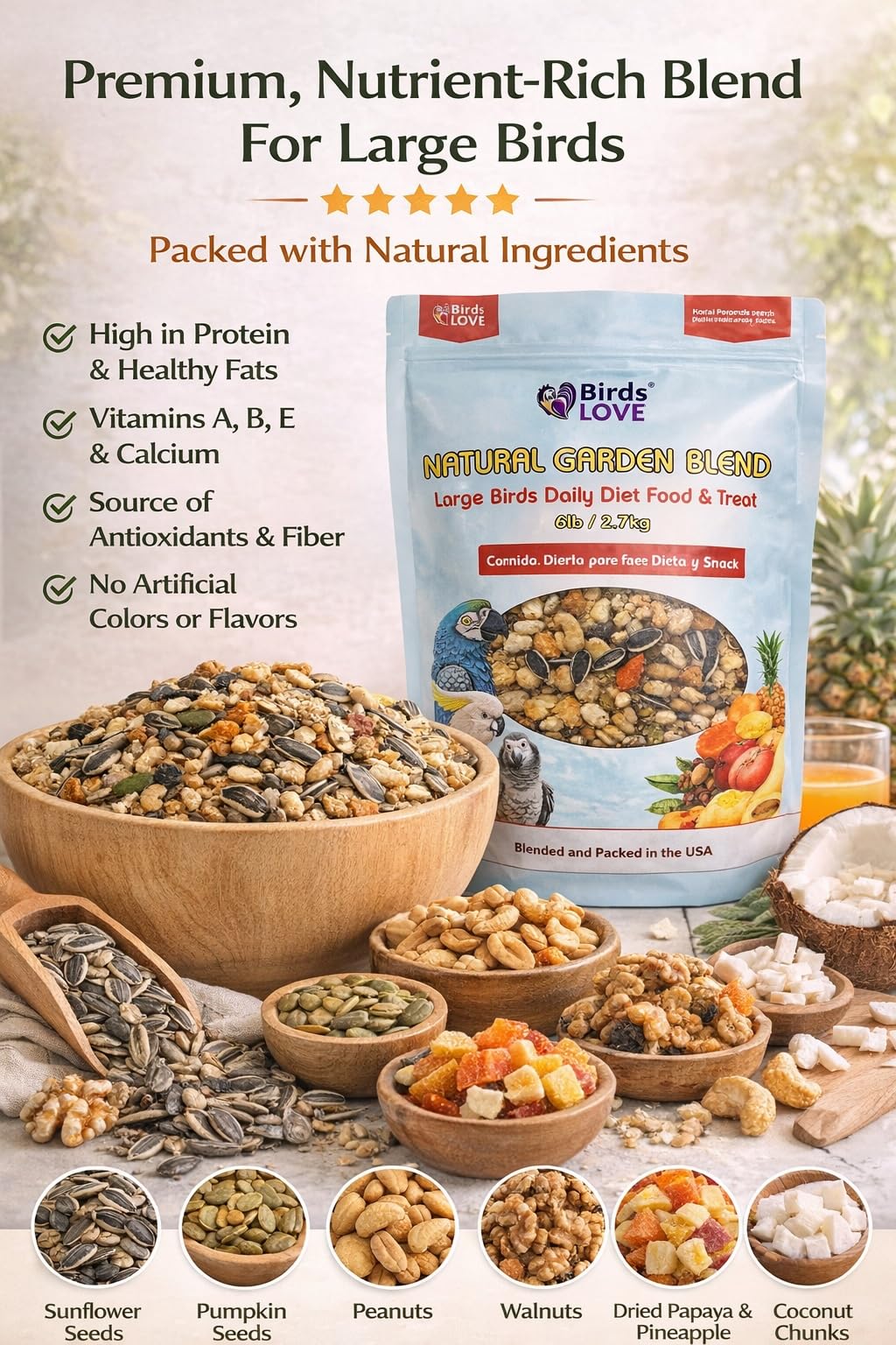Birds LOVE mezcla natural de jardines, útil para entrenamiento y rutina diaria