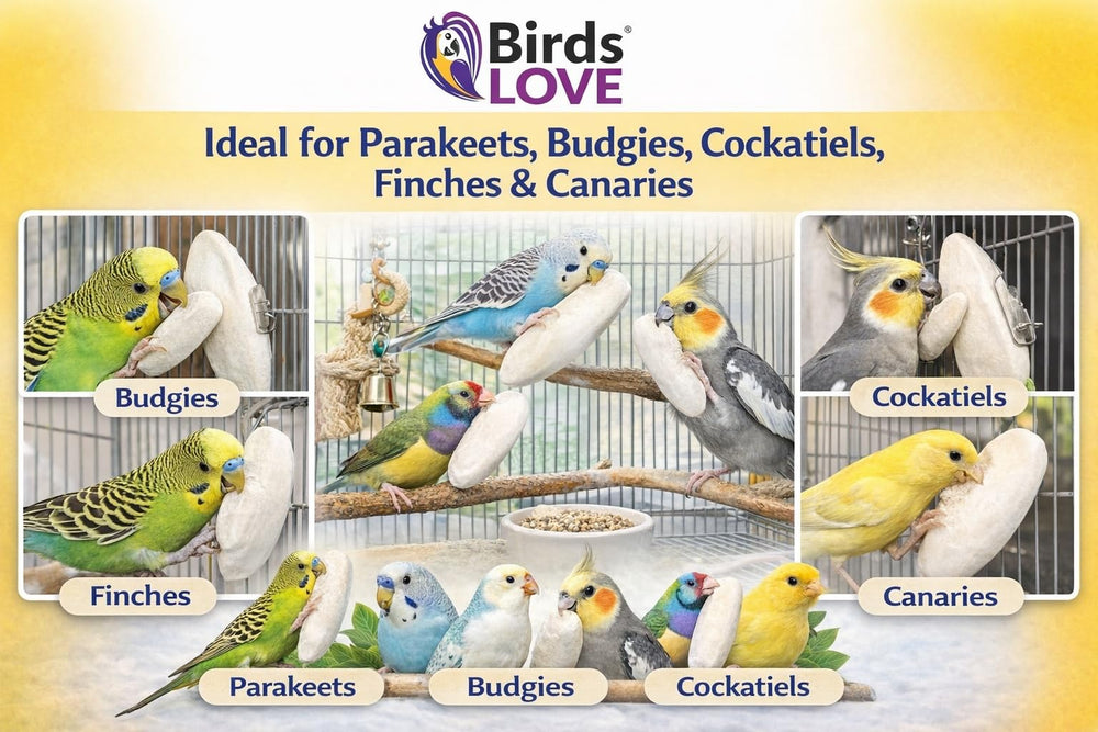 Birds LOVE cuttlebone, ideal para periquitos y mordida segura.