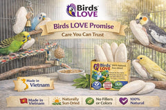 Birds LOVE cuttlebone sin aditivos para una dieta mineral limpia.