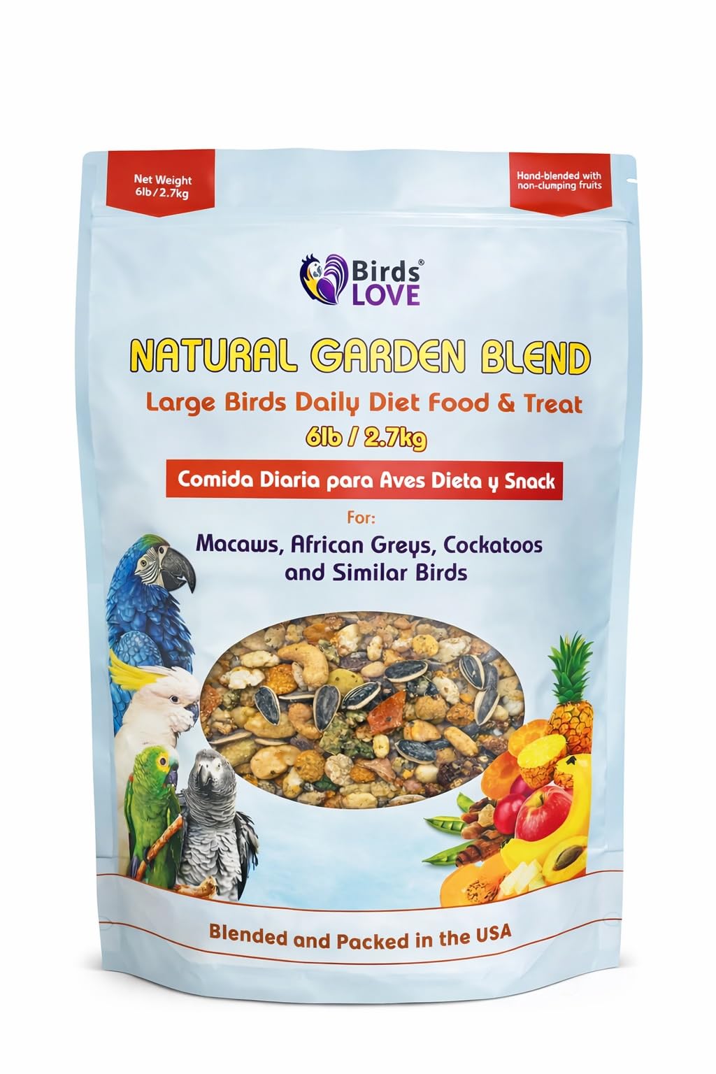 Birds LOVE mezcla jardín natural para loros, ideal para estimular la comida.