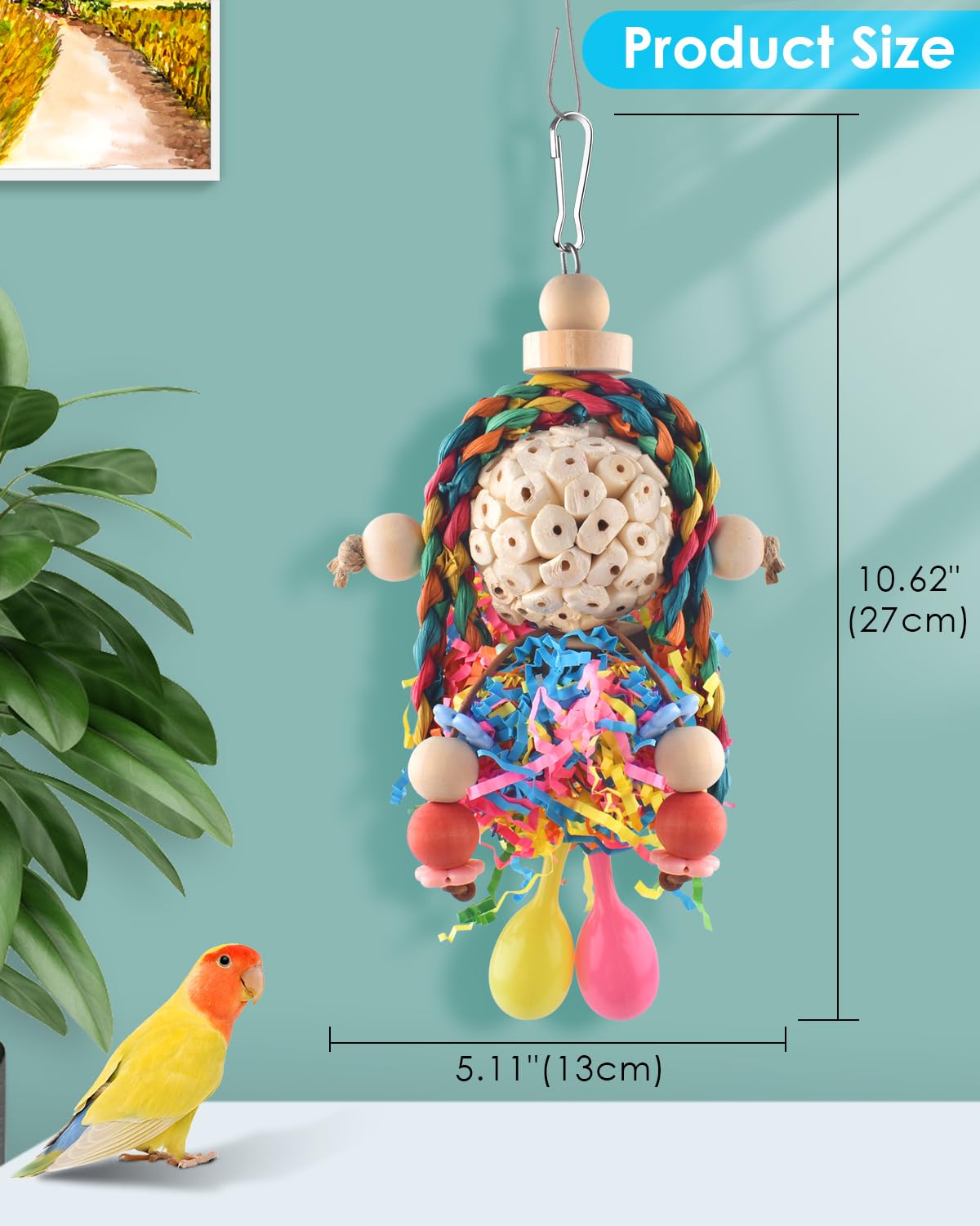 Juguete colgante Bissap para loros, ideal para masticar y explorar.