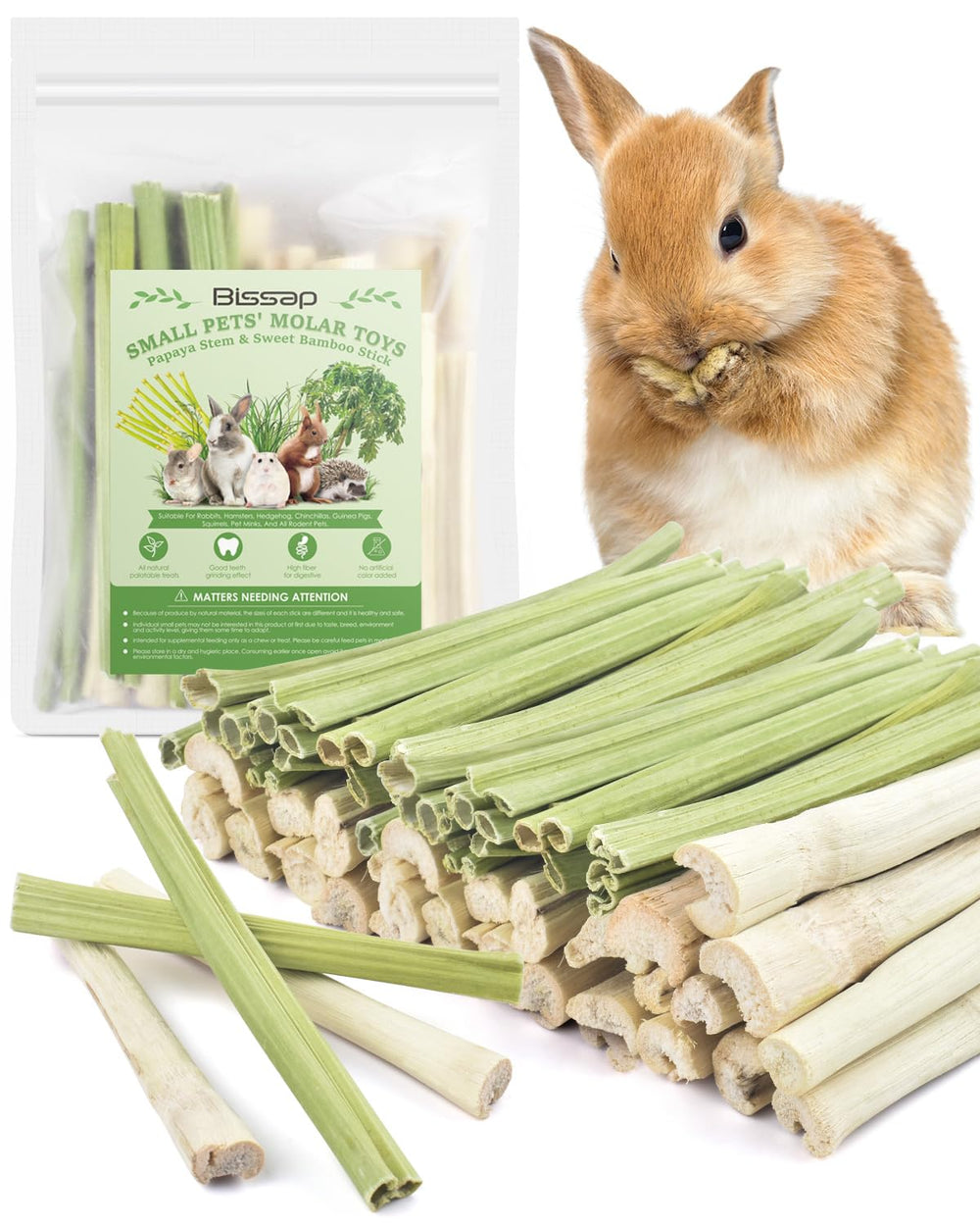 Bissap palitos masticables para conejo: palitos de bambú y papaya para roer y entretener.
