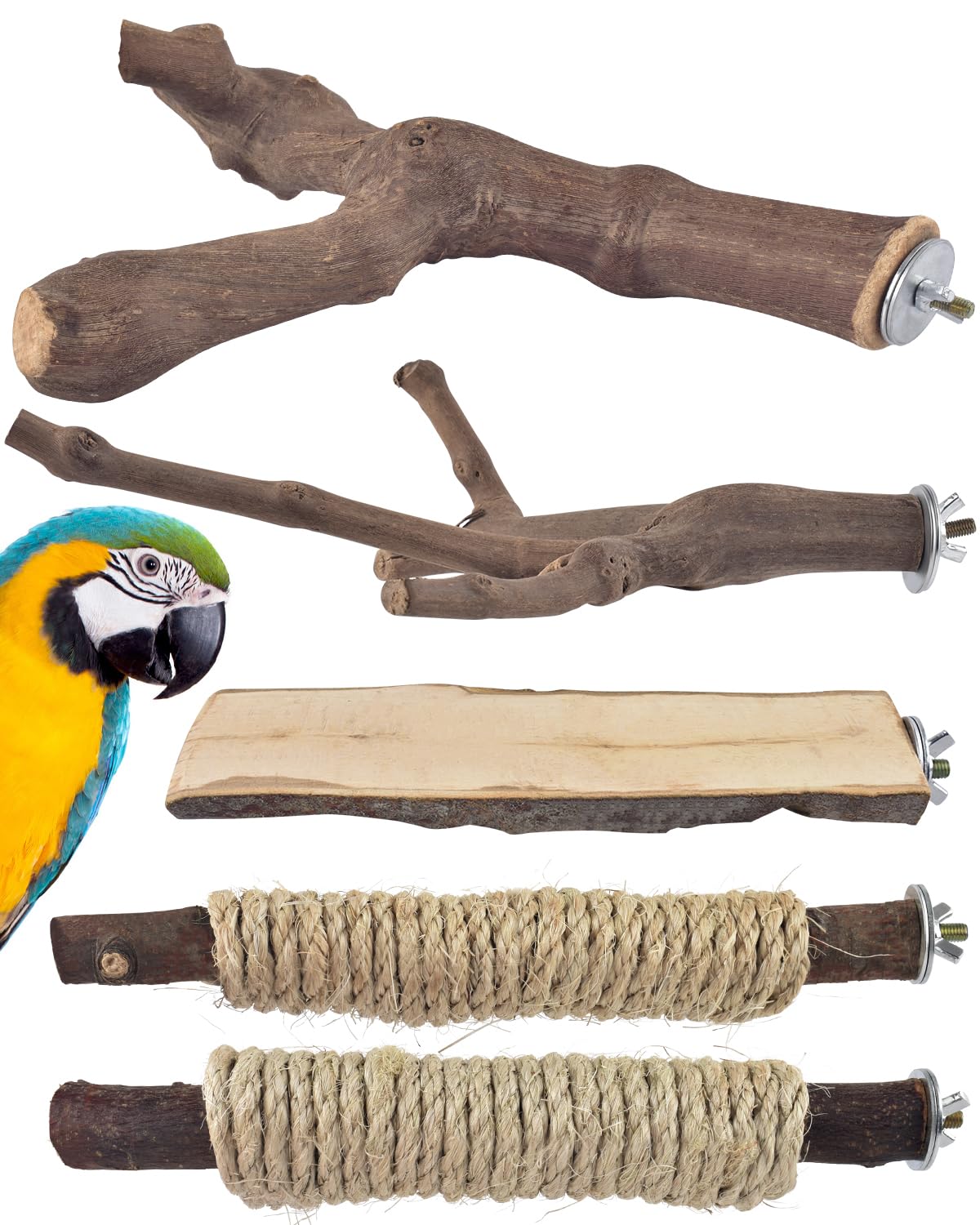 Bissap percha grande de palo de madera natural para aves, ideal para ejercicio de patas.