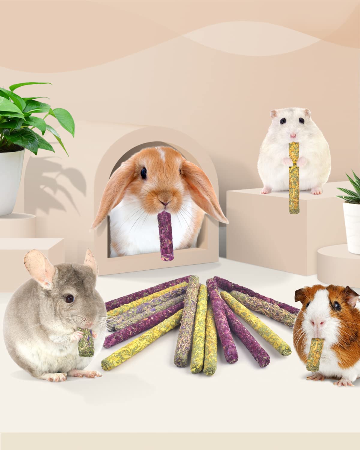 Bissap Rabbit Chew Sticks – juguete masticable: entretenimiento seguro para pequeños roedores