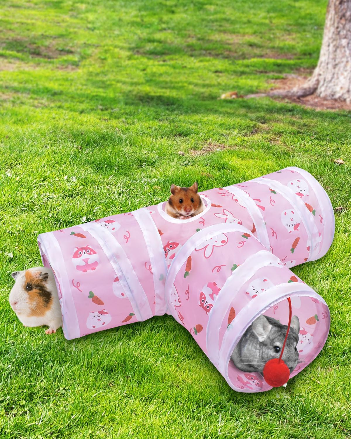 Túnel Bissap rosa para chinchillas, refugio seguro.