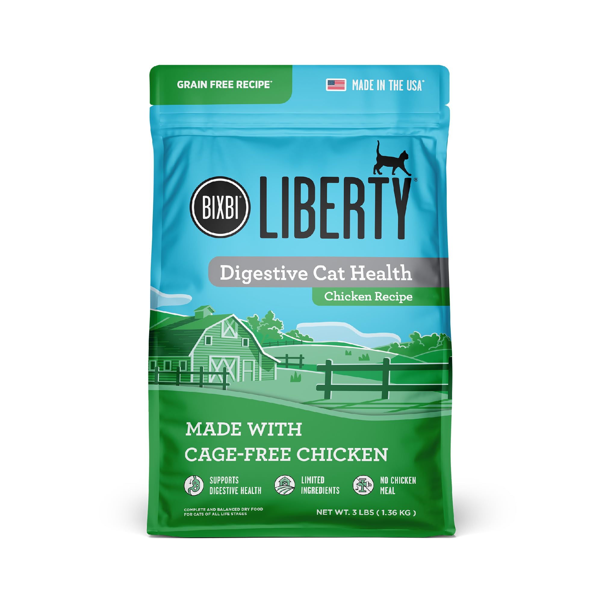 BIXBI Liberty: comida seca para gatos con pollo de corral, diseñada para apoyar la digestión.