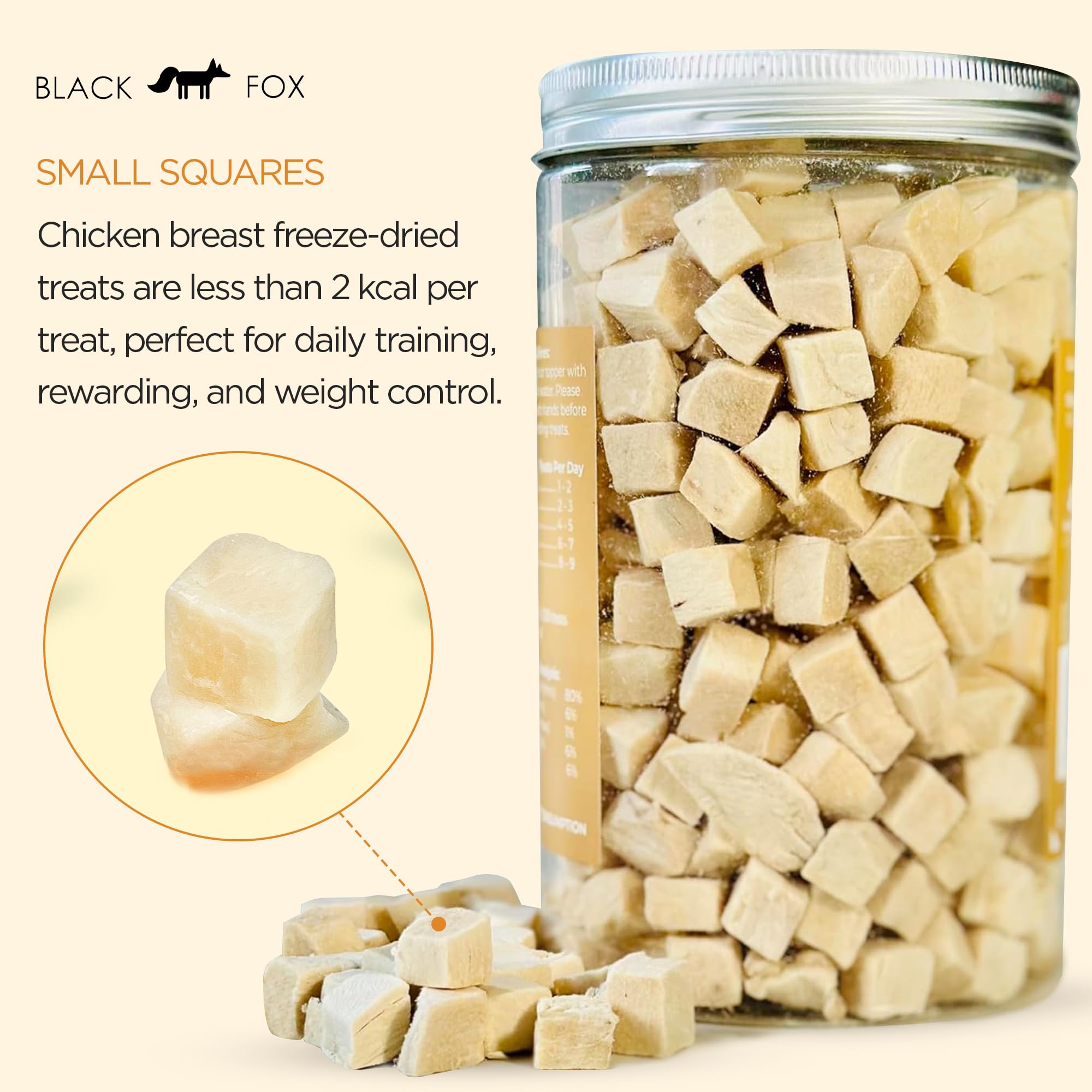 Black Fox ingrediente único, pollo deshidratado, ideal como snack sin aditivos.