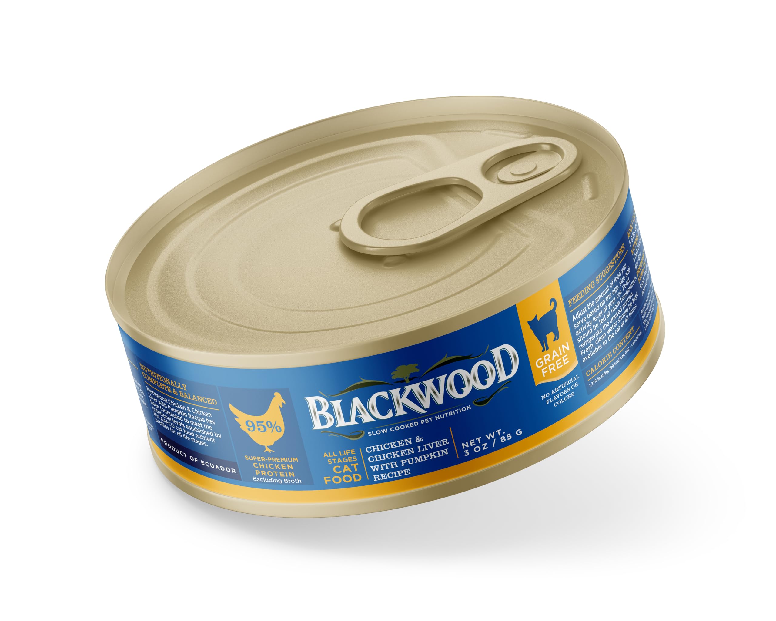 Lata Blackwood con pollo, hígado y calabaza para energía diaria.