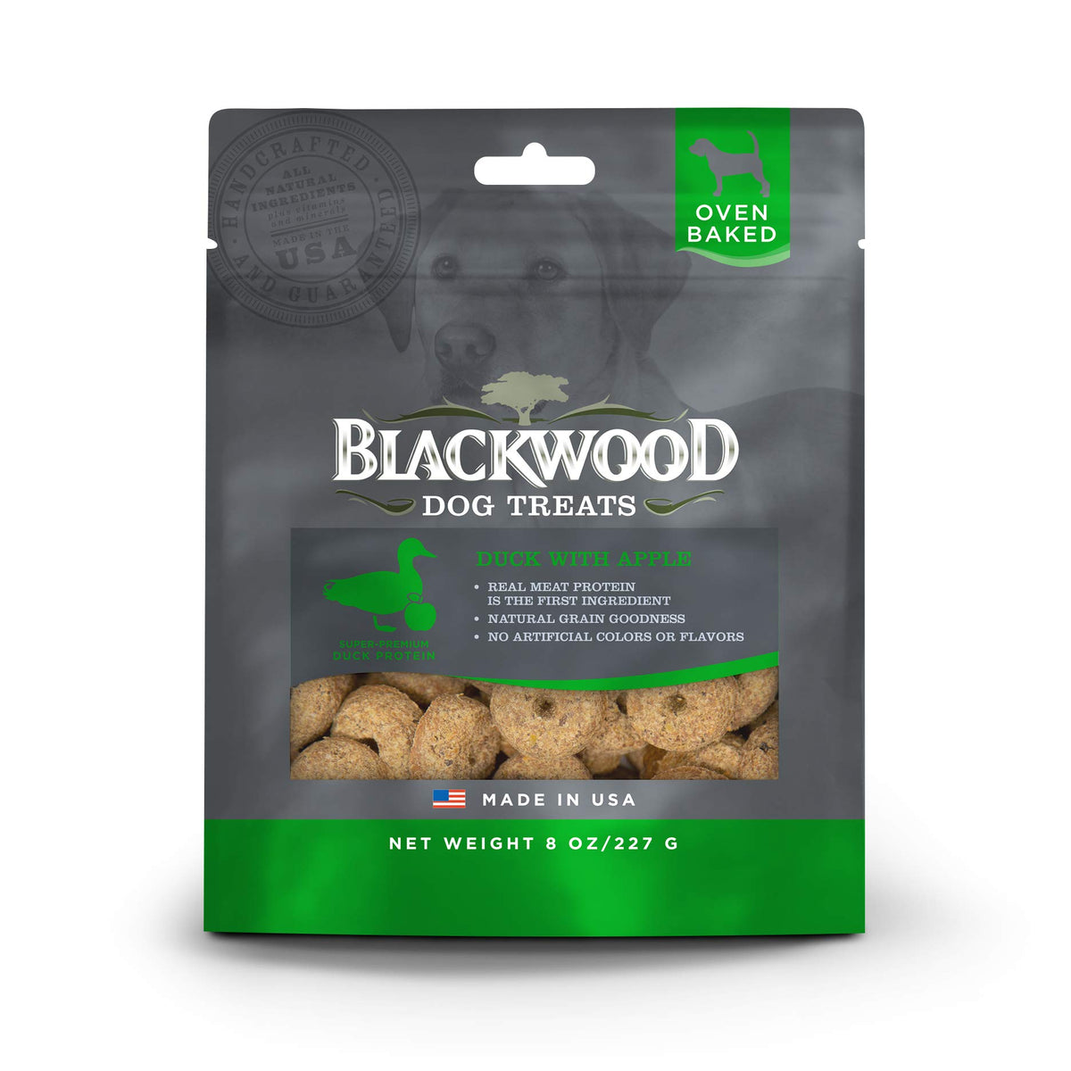 Blackwood pato con manzana en empaque 8oz, ideal para viajes y entrenamiento