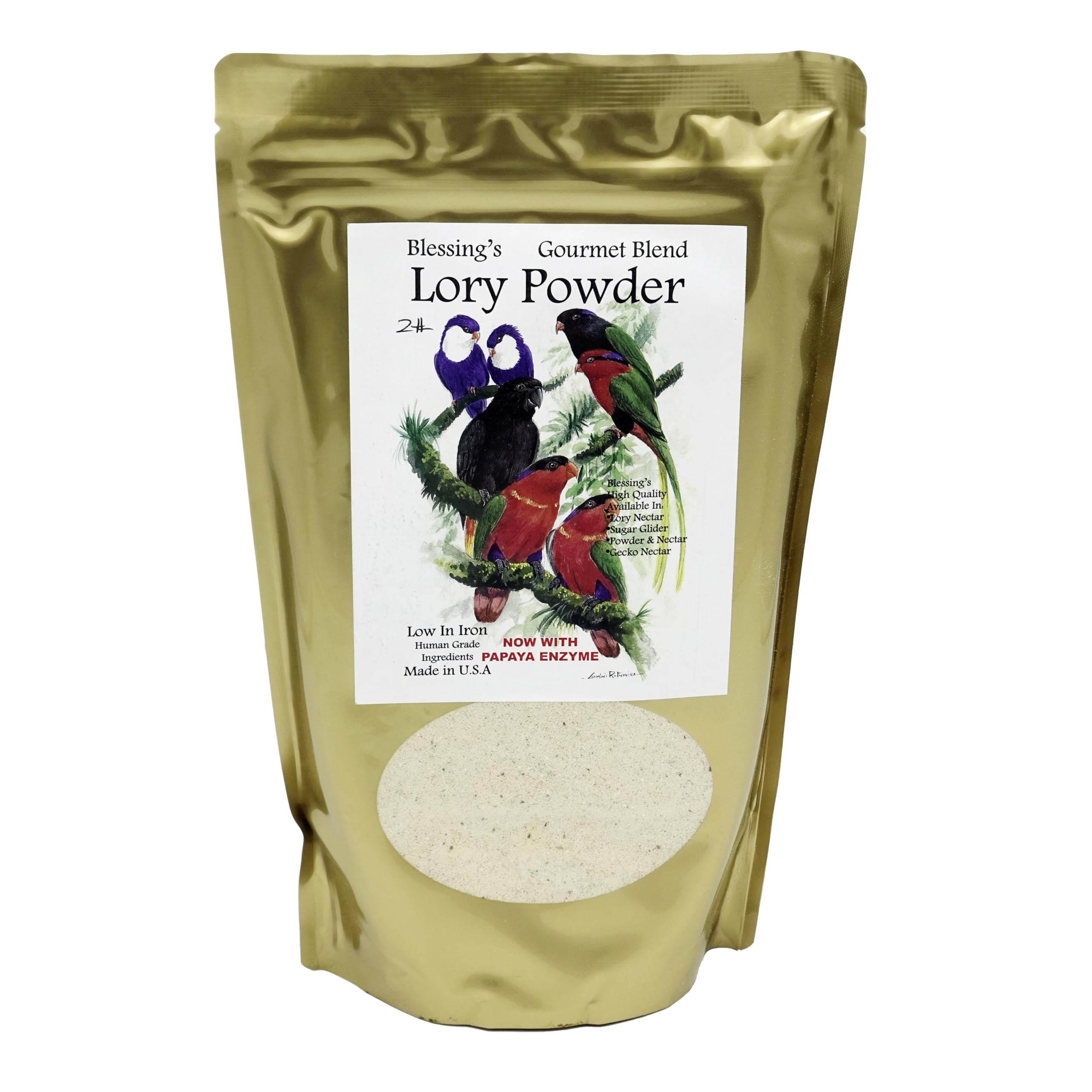 Blessings Lory Powder en empaque práctico para almacenamiento y uso diario.