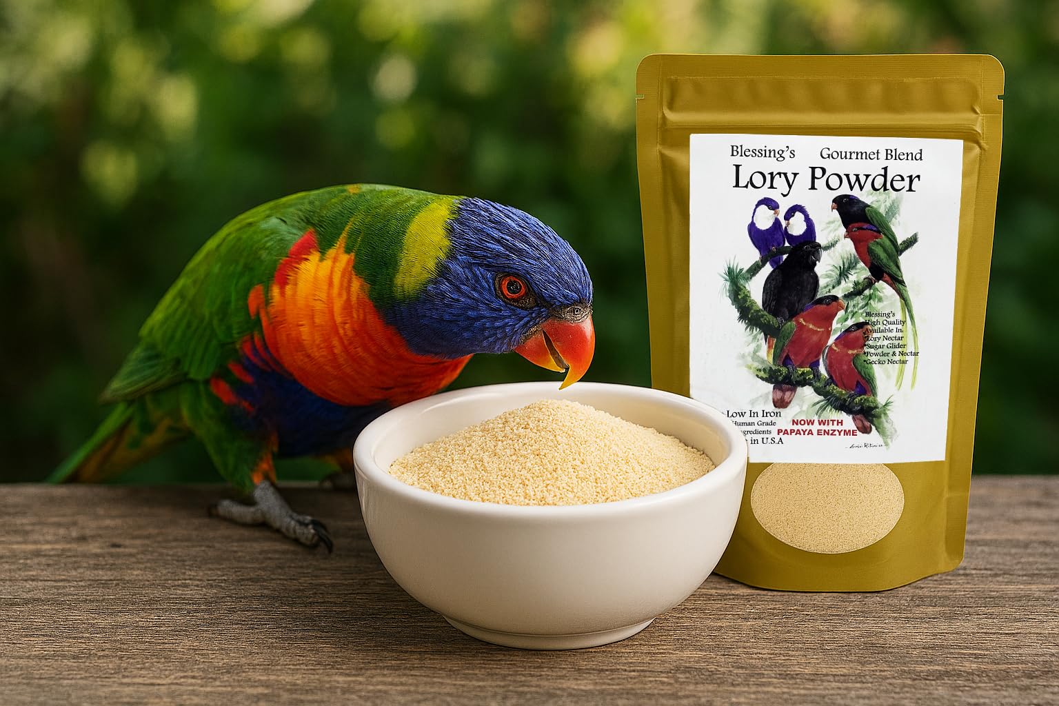 Las aves consumen Blessings Lory Powder como opción diaria de alimento.