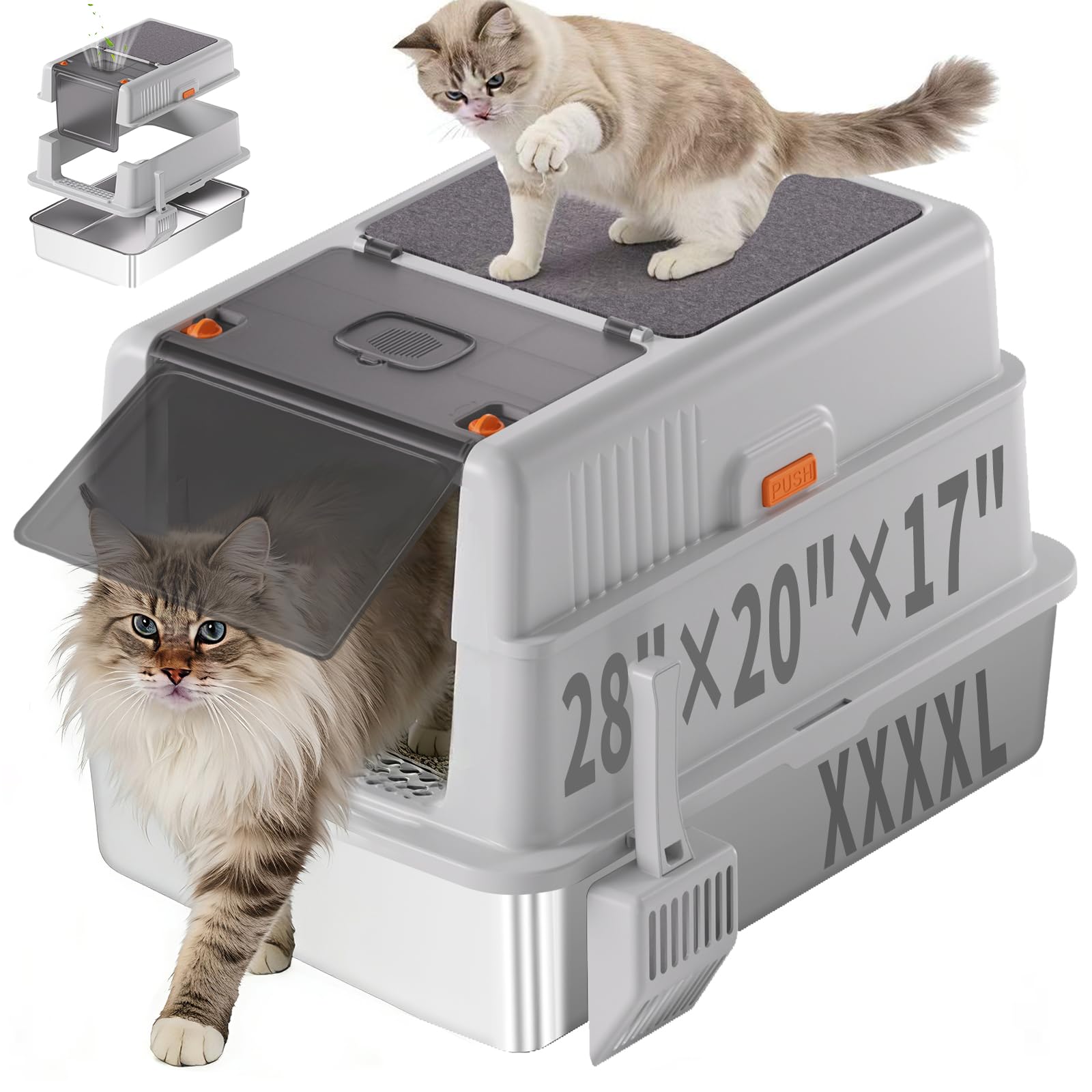 BlissBlaze caja litter acero inoxidable con tapa, fácil limpieza y menos olores.