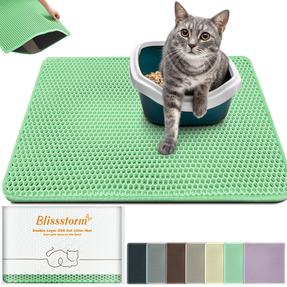 Blissstorm alfombrilla XL para arena de gato, vista frontal, reduce la dispersión