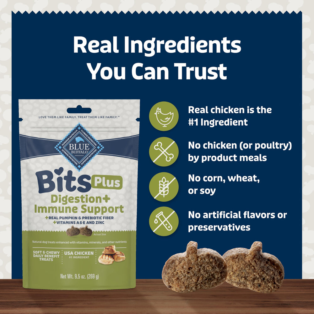Blue Buffalo Blue Bits Plus: textura suave ideal para perros exigentes.