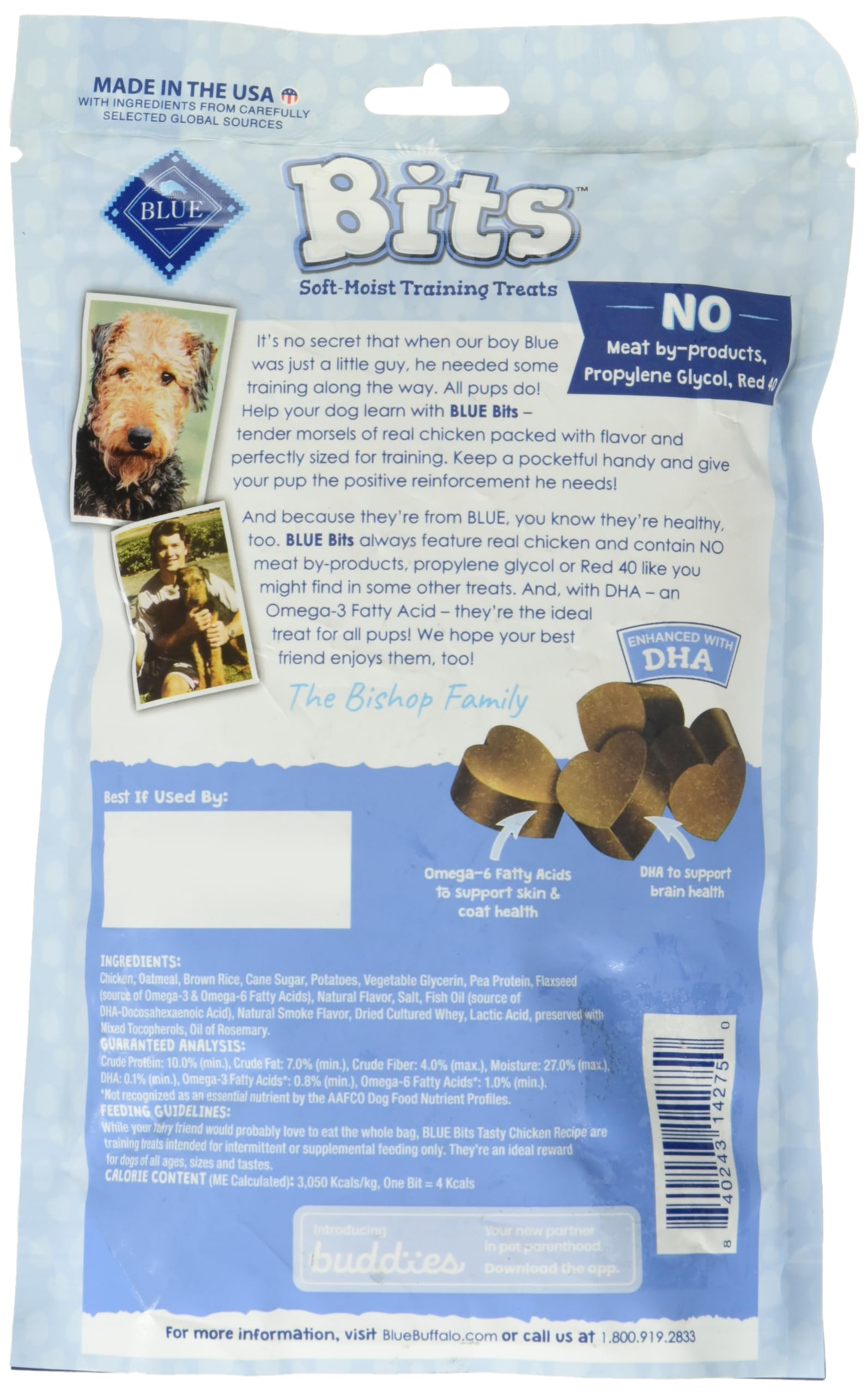 Blue Bits bolsa de 11 oz en pack de 6, sabor a pollo natural, perfecto para entrenamientos.