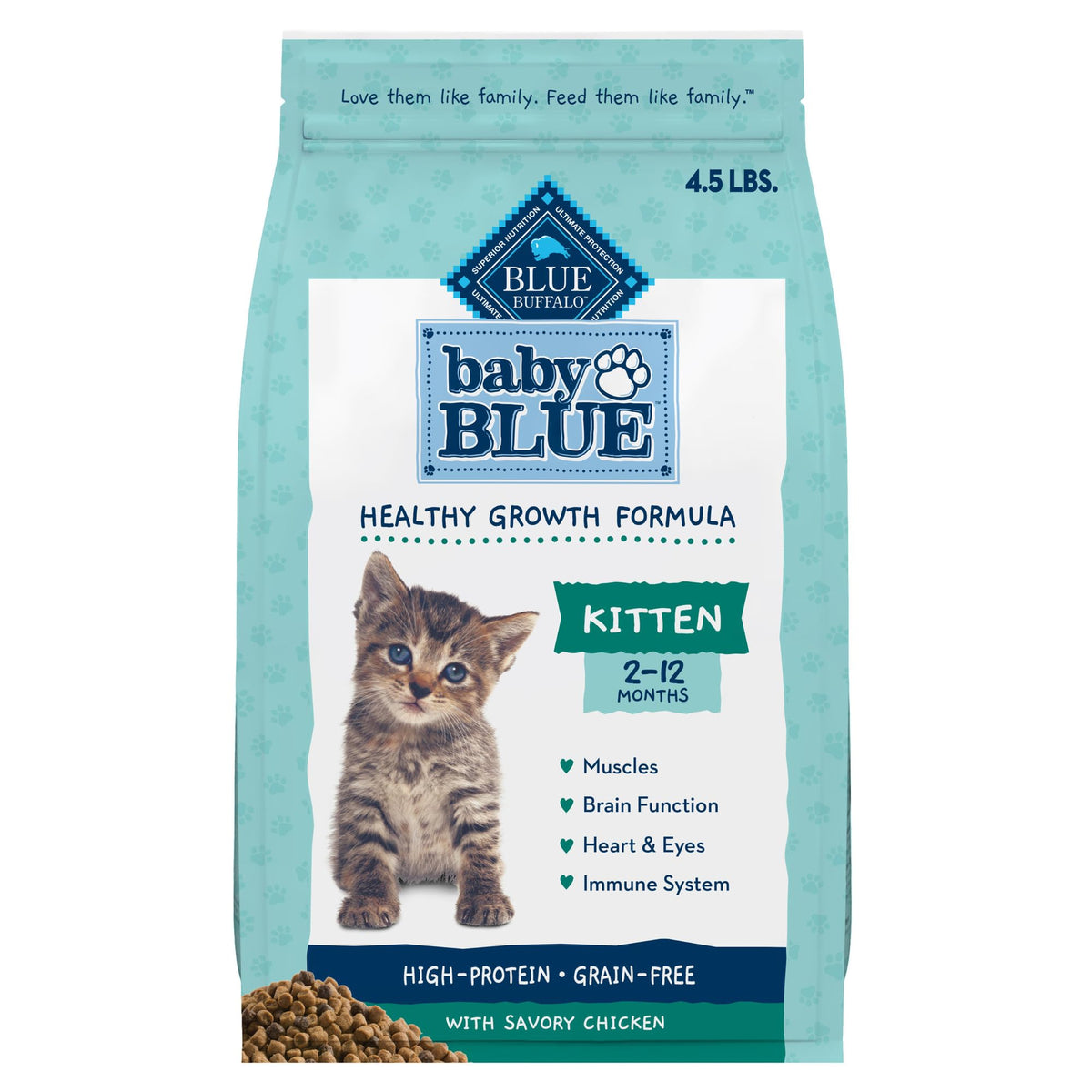 Blue Buffalo Baby BLUE: pollo real como ingrediente principal para gatitos.