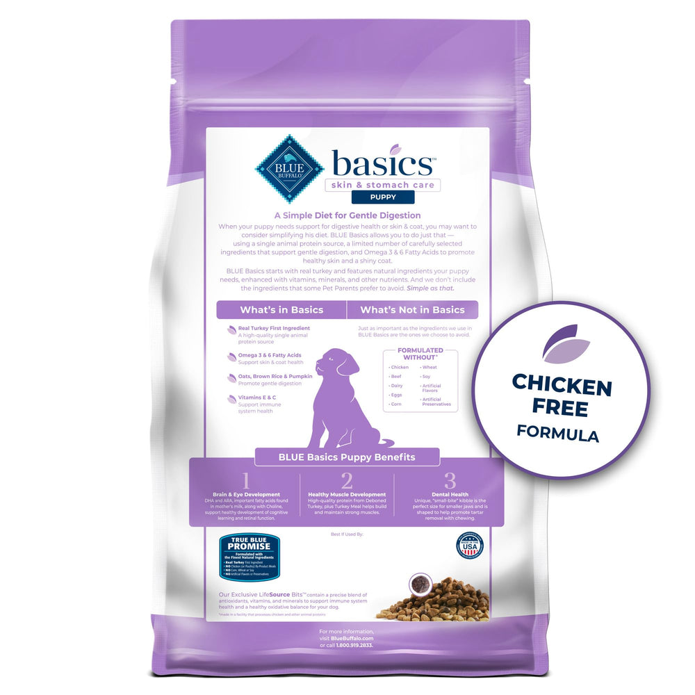 Blue Buffalo Basics digestión suave para cachorros con recetas simples.