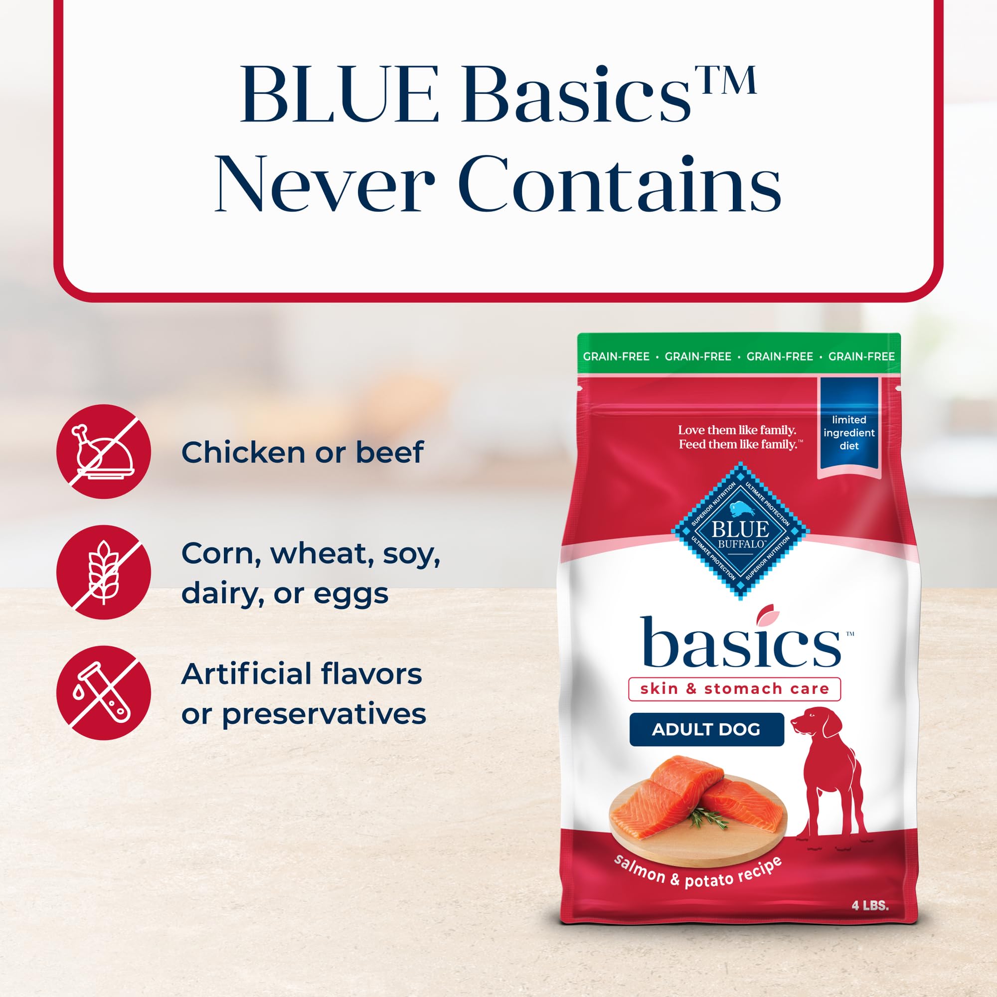 Blue Buffalo Basics bolsa de 4 lb para prueba rápida