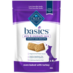 Blue Buffalo Basics galletas con pavo, primer ingrediente, premio sabroso para perros, apoyo digestivo.