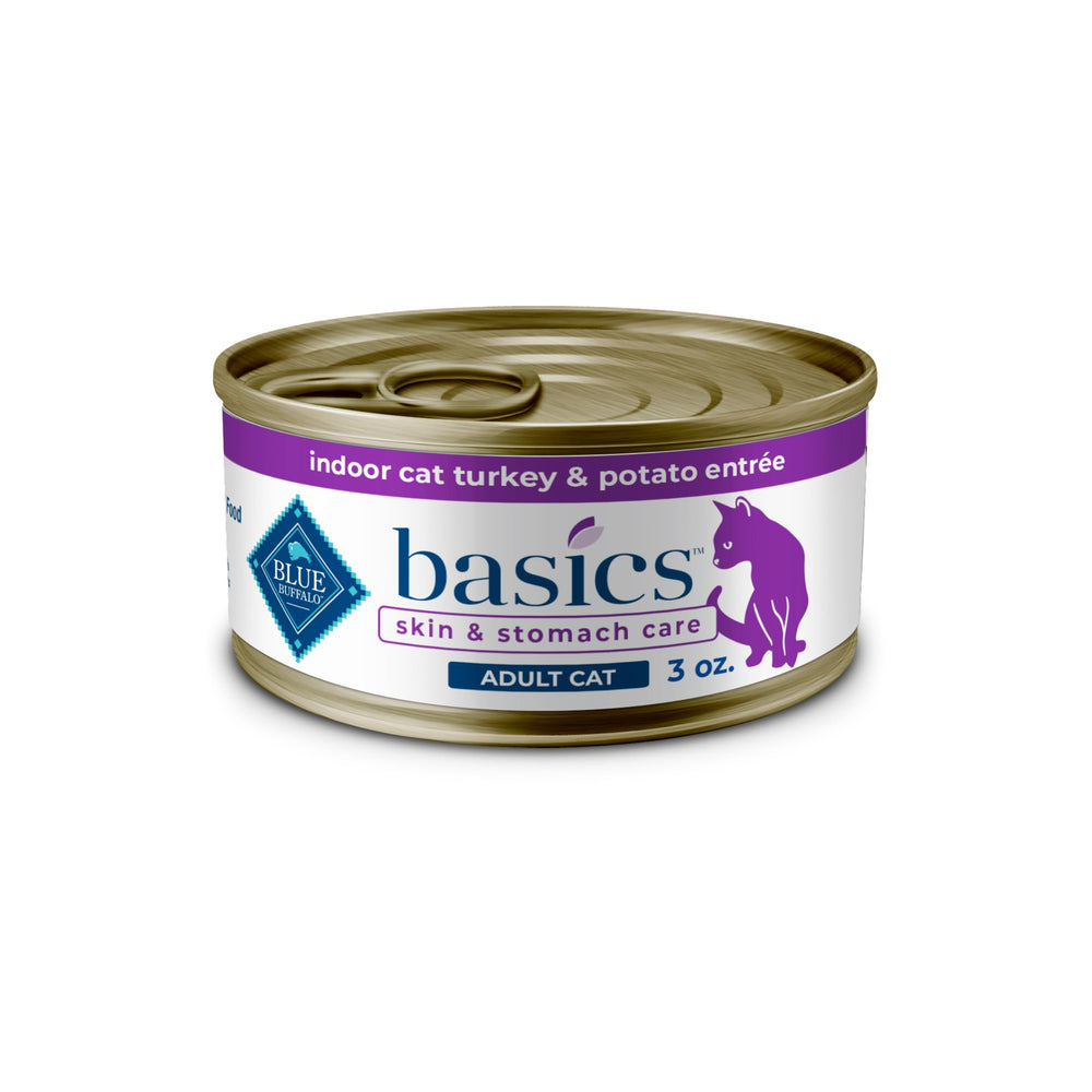Blue Buffalo Basics, lata de pavo 3 oz, primera proteína de calidad para gatos.