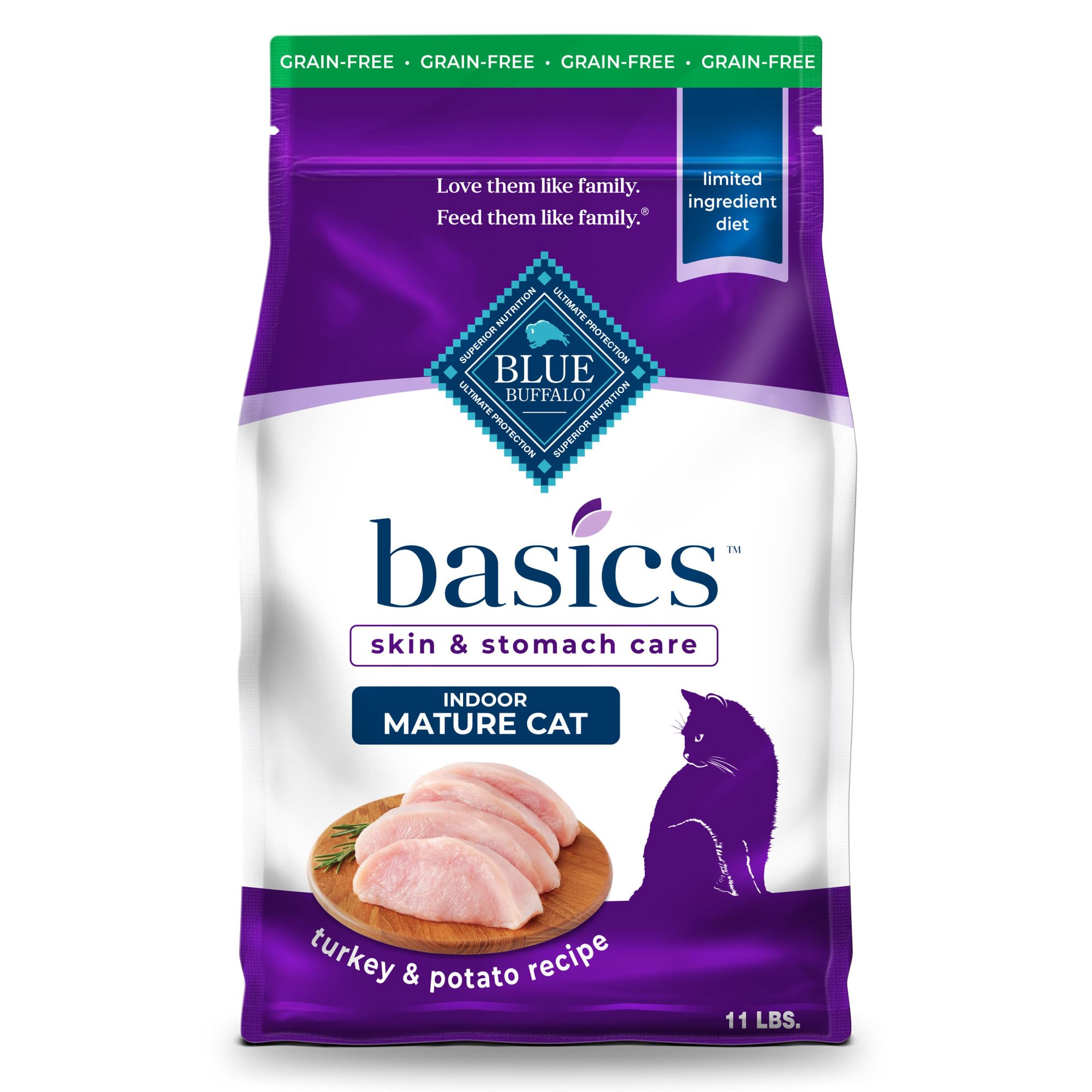 Blue Buffalo Basics con pavo como primer ingrediente para una dieta equilibrada.
