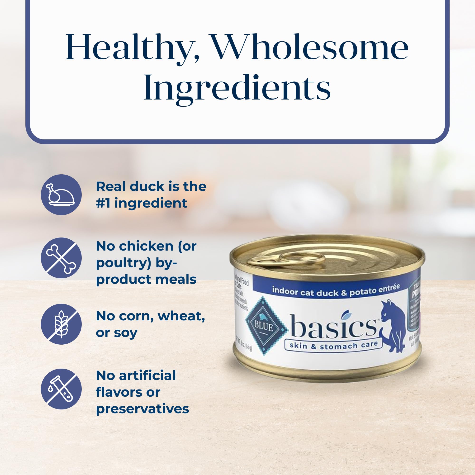 Blue Buffalo Basics piel y pelaje saludables gracias a Omega 3 y 6.